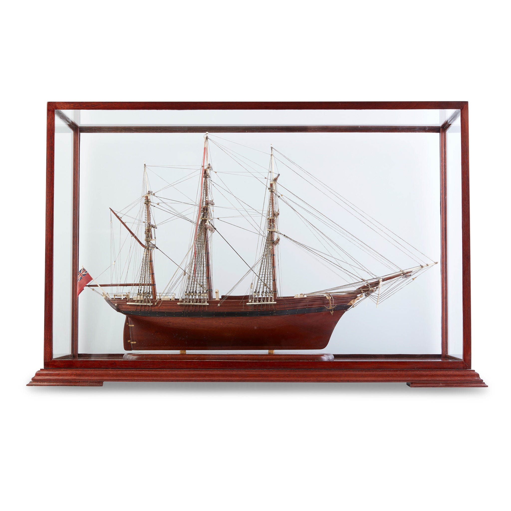 FINE FRENCH PRISONER-OF-WAR MAHOGANY AND BONE MODEL OF A BARQUE