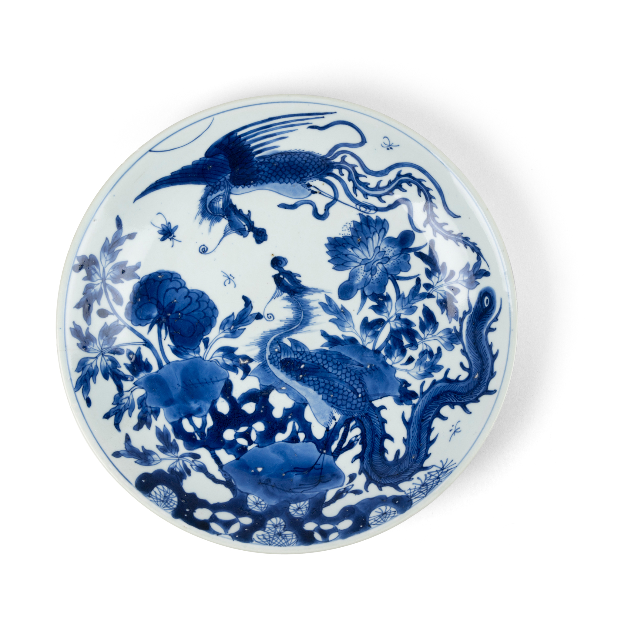 CHINESE BLUE AND WHITE 'PHOENIX' CHARGER