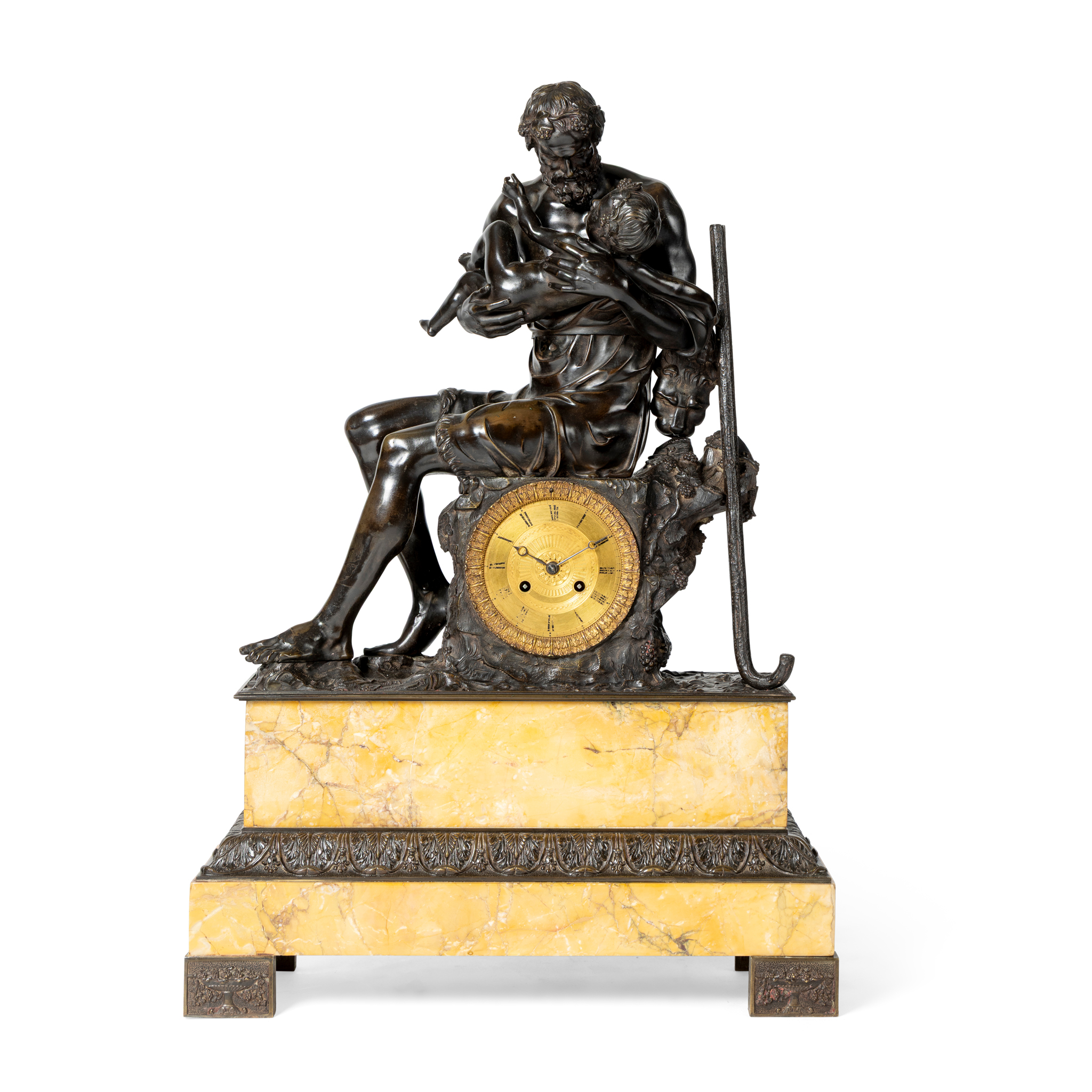 A FRENCH BRONZE AND SIENNA MARBLE MANTEL CLOCK