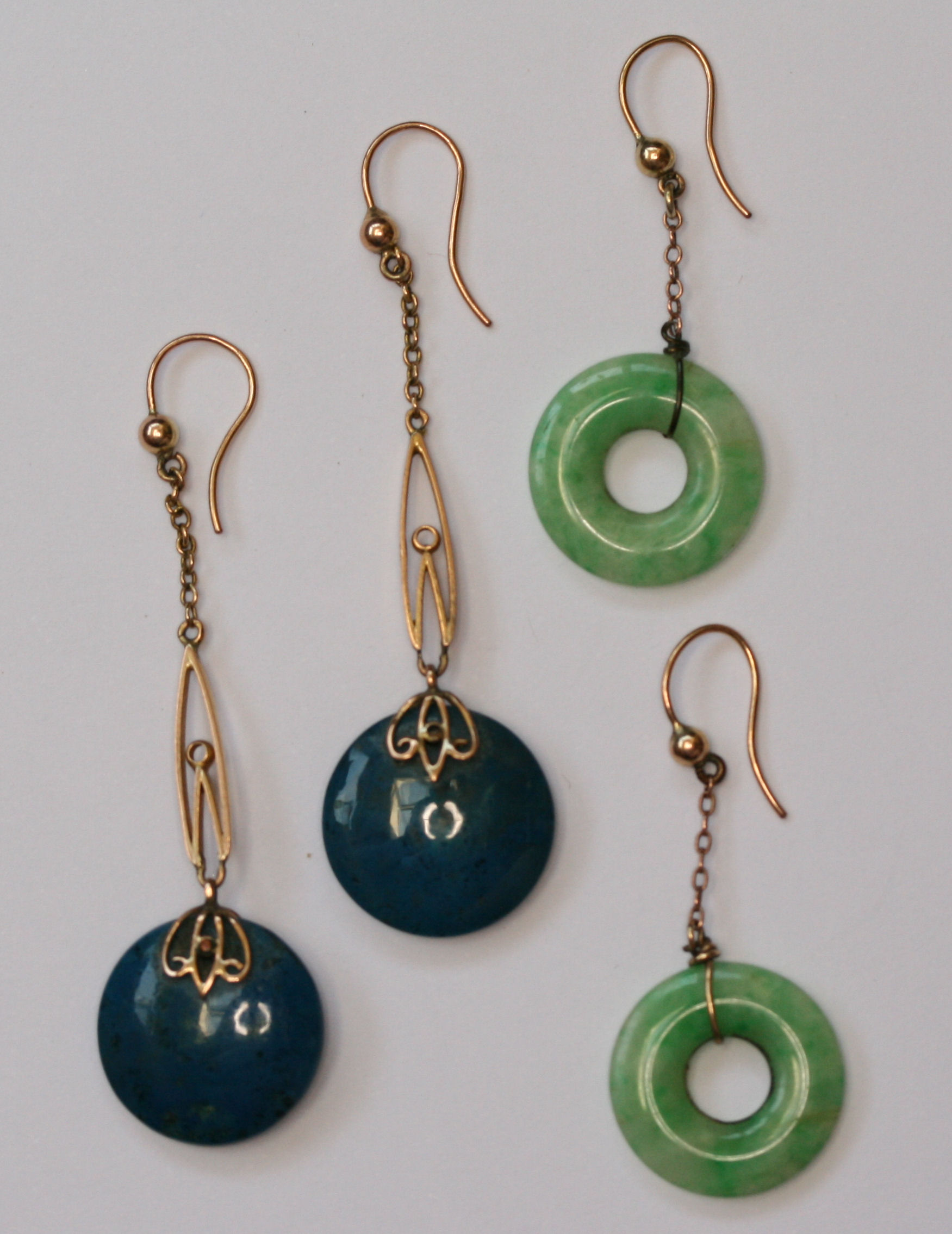 Five various gem set pendant ear drops