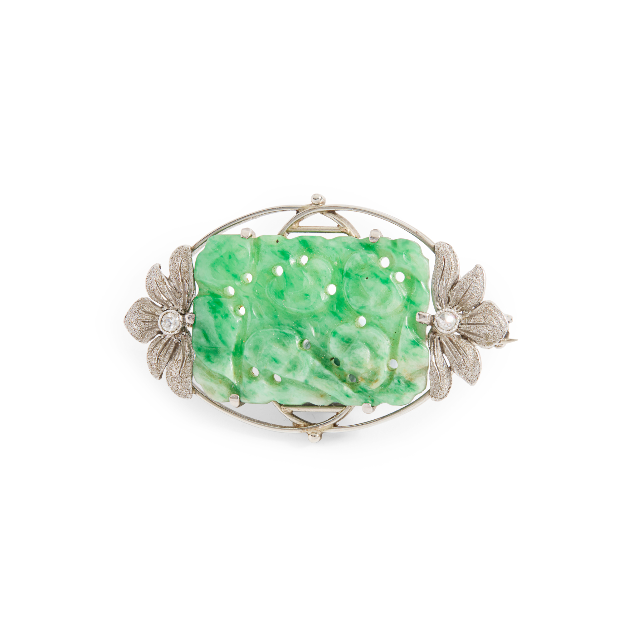 A carved jadeite and diamond brooch