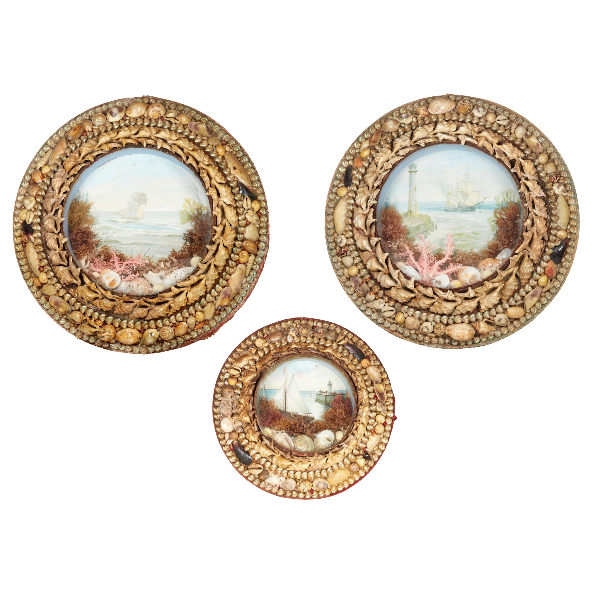 THREE VICTORIAN SHELLWORK SOUVENIR PICTURES