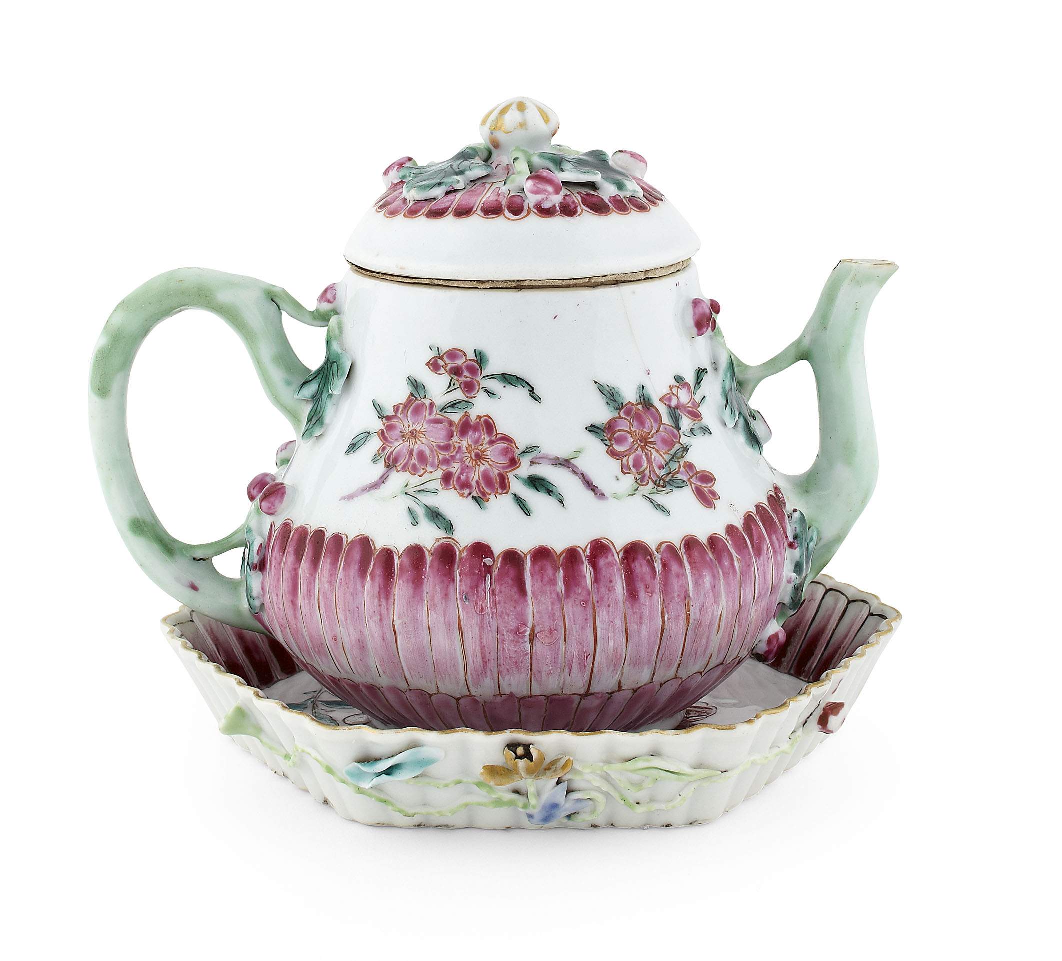 CHINESE FAMILLE ROSE TEAPOT AND STAND