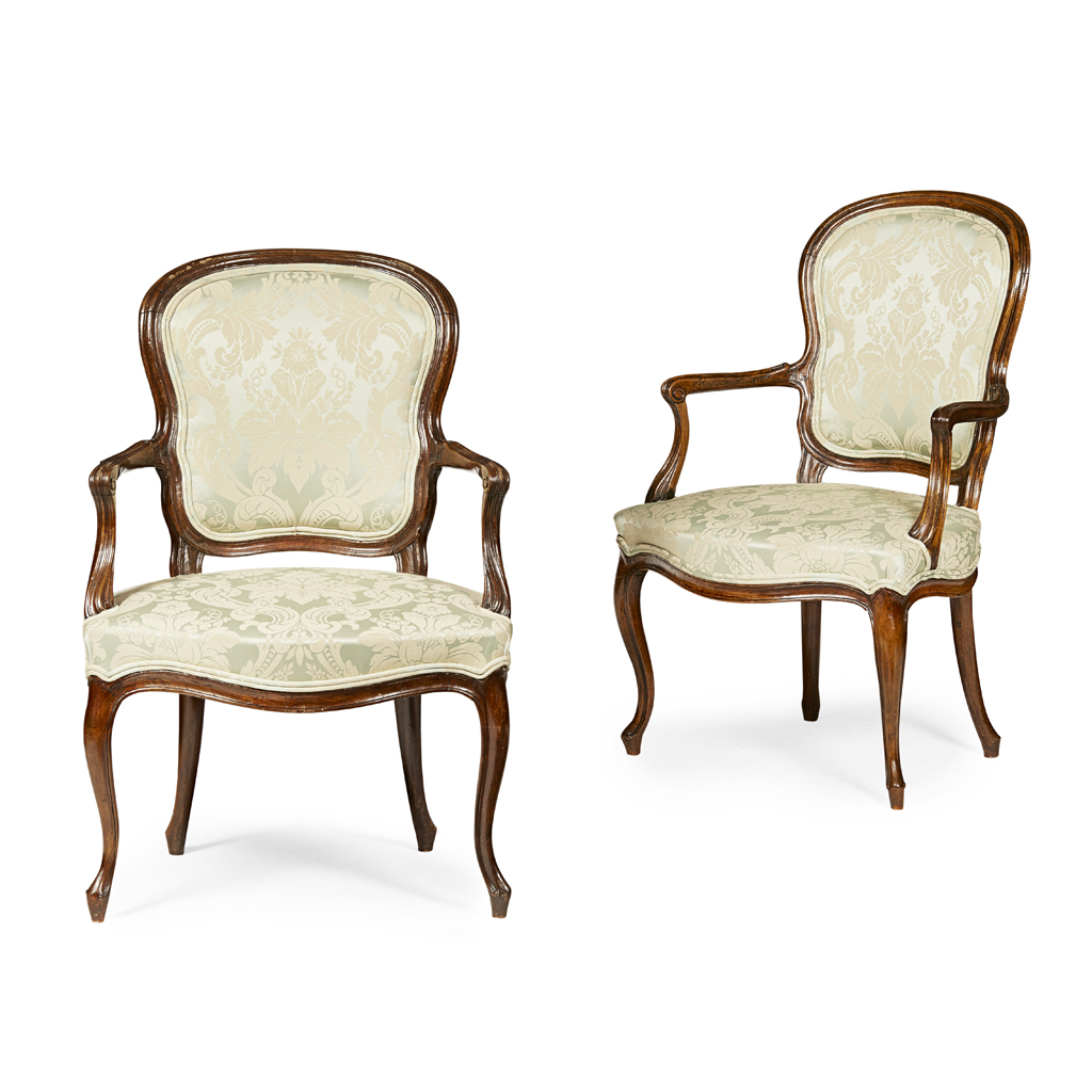 PAIR OF GOOD GEORGE III WALNUT OPEN ARMCHAIRS