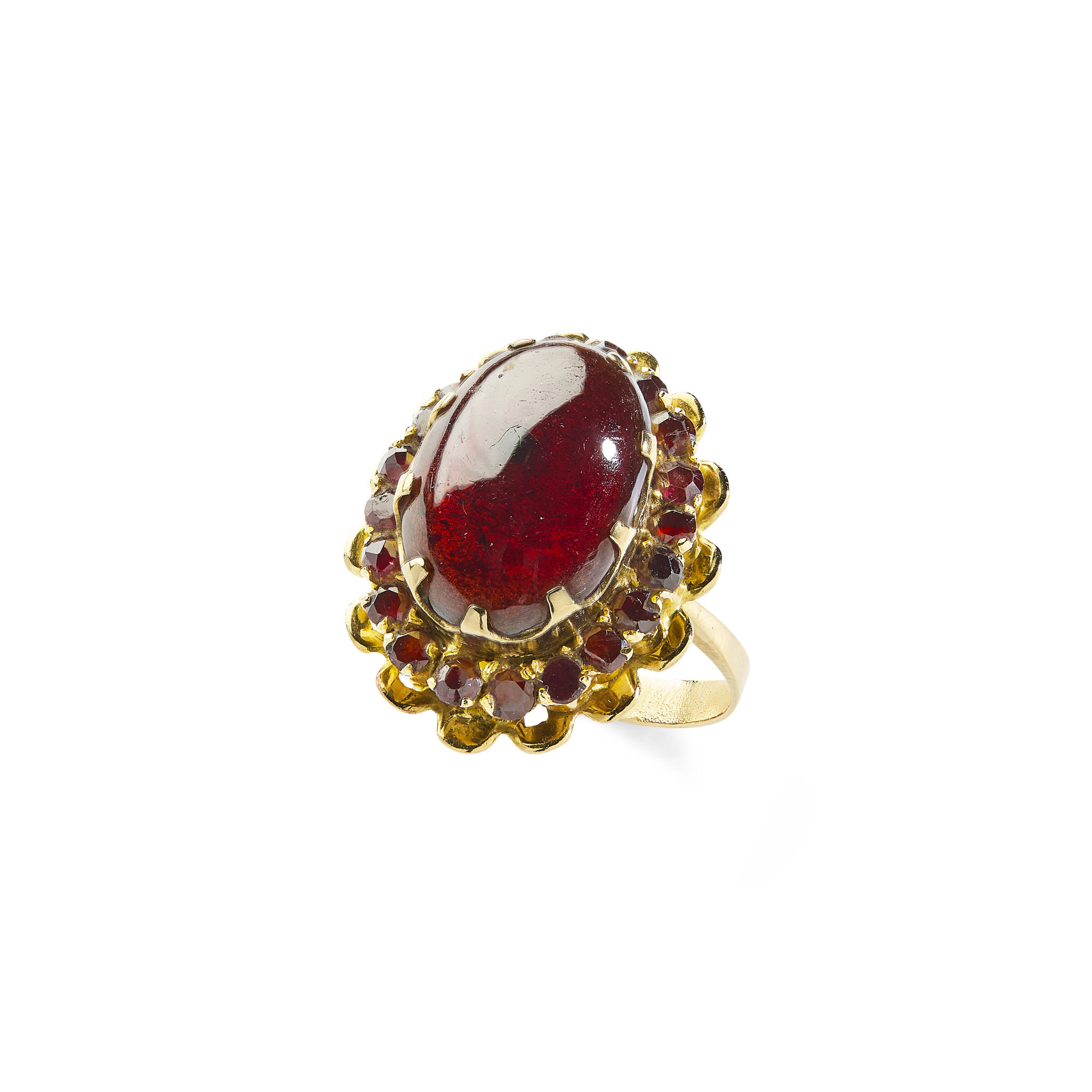 A garnet cluster ring