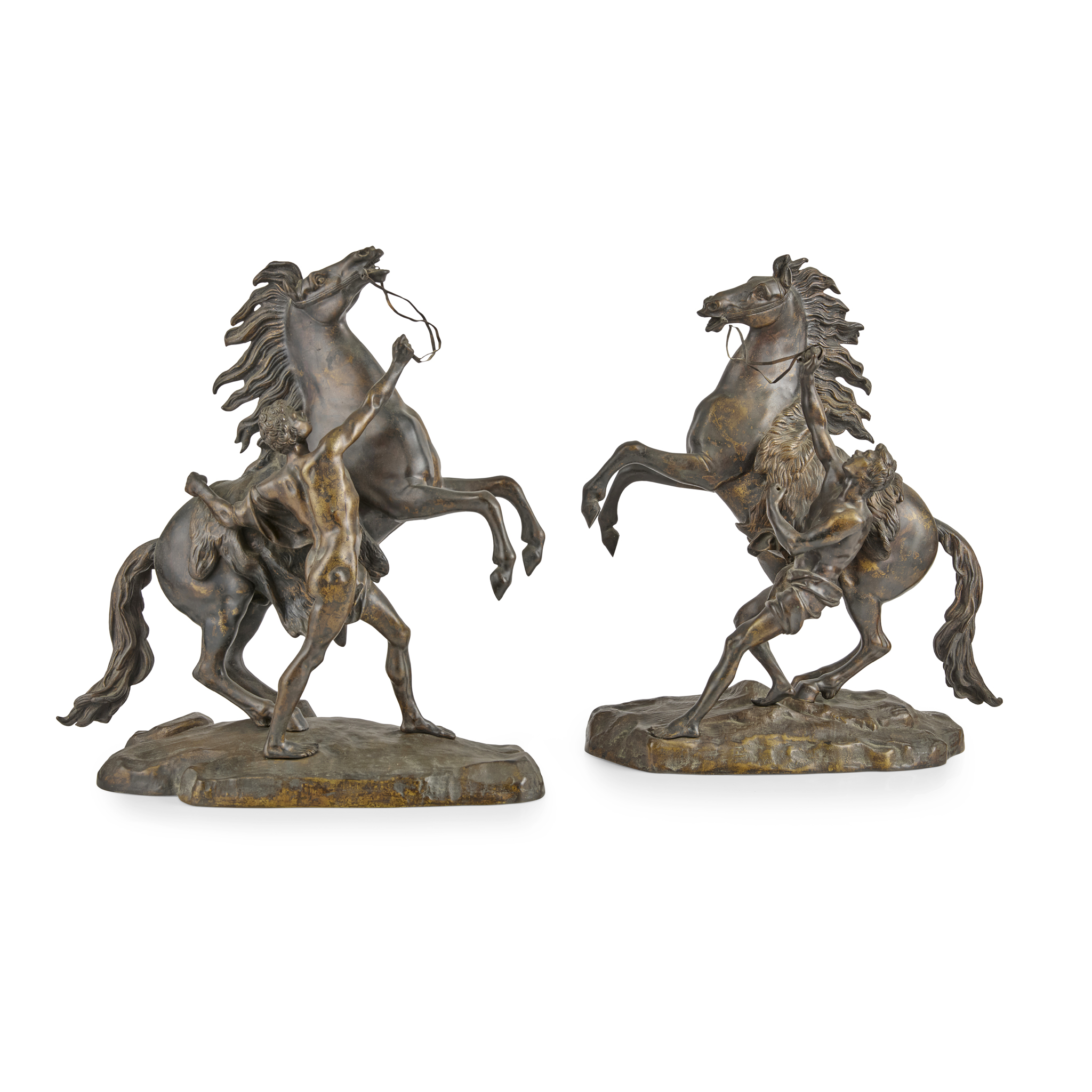 PAIR OF BRONZE MARLY HORSES, AFTER COUSTOU