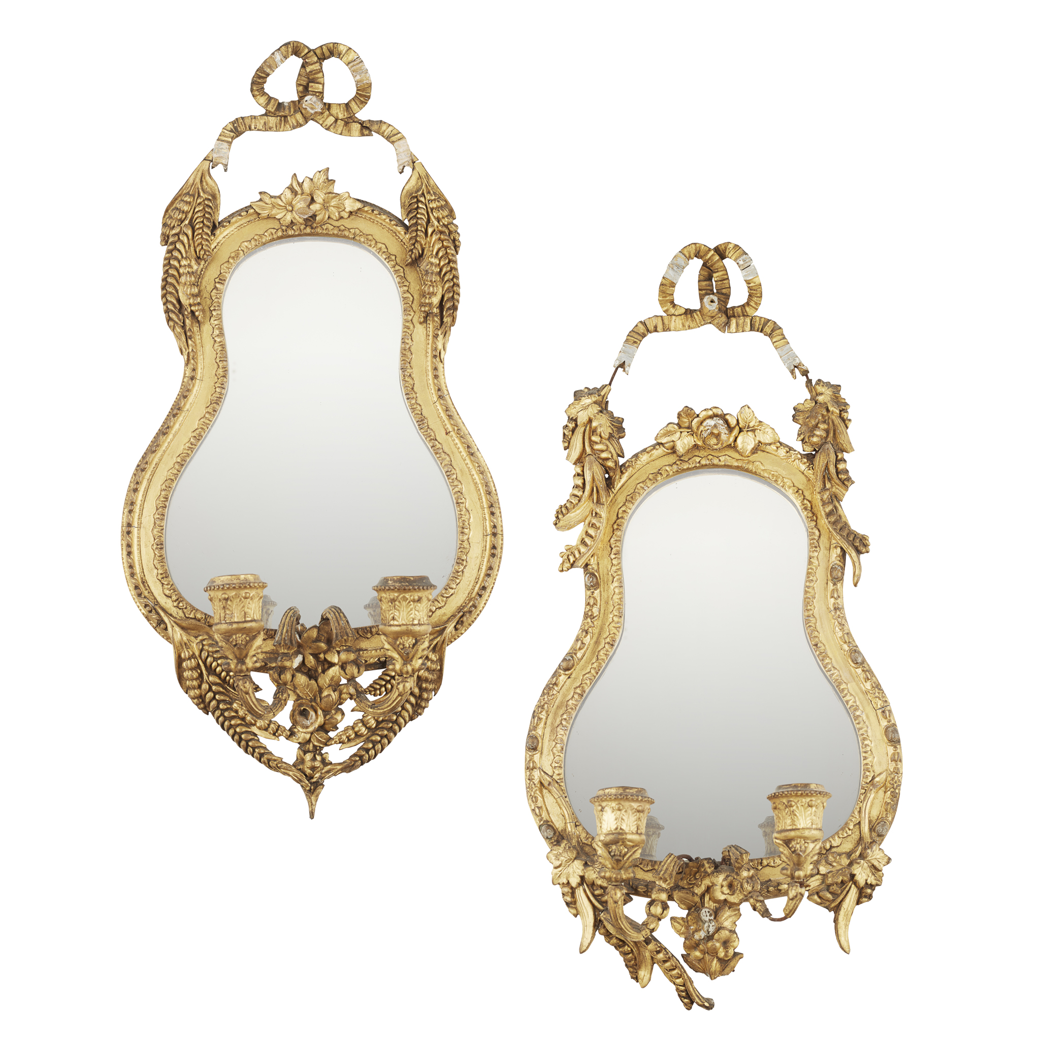 NEAR PAIR OF VICTORIAN GESSO AND GILTWOOD GIRANDOLE MIRRORS