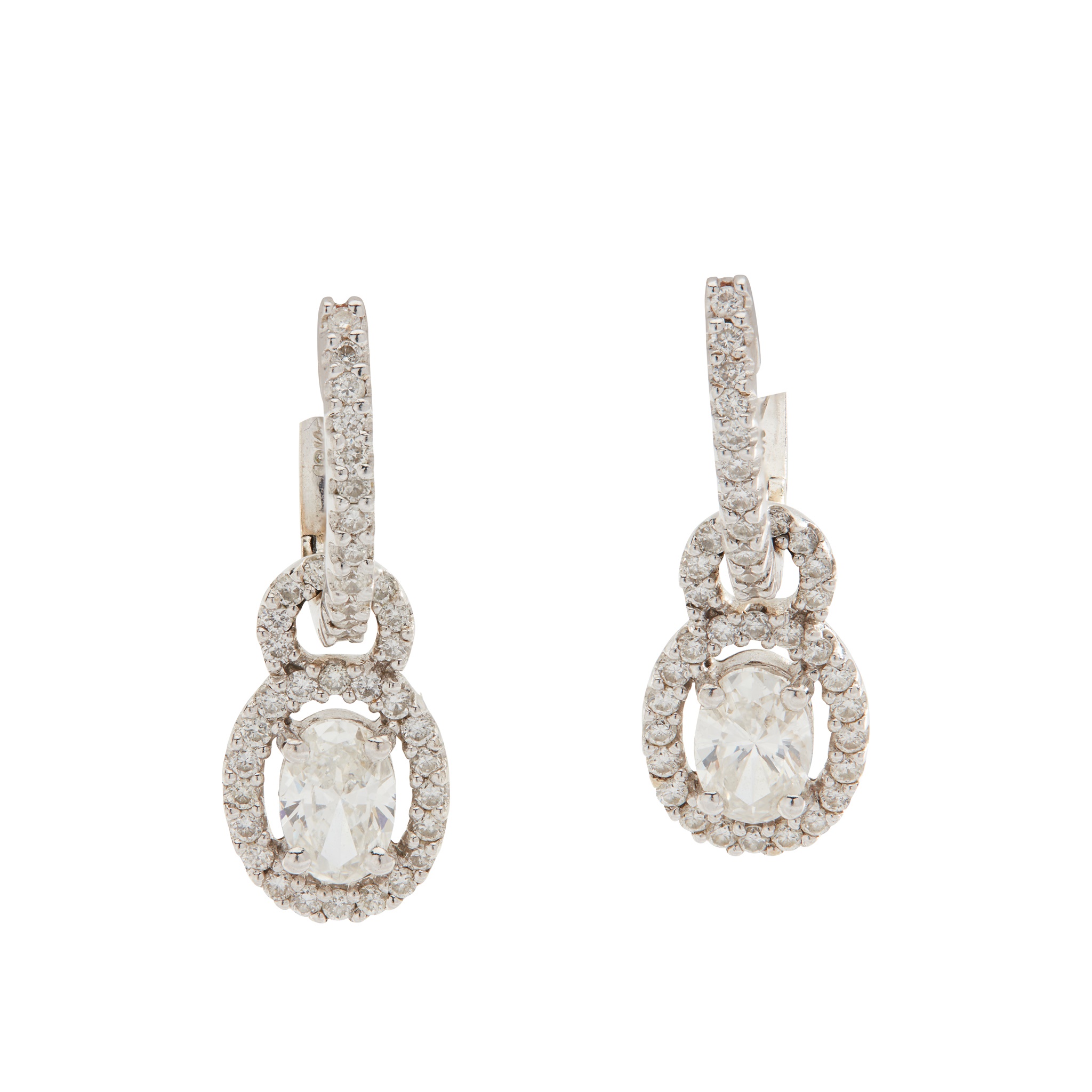 A pair of diamond pendent earrings