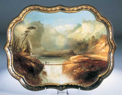 A Victorian painted and gilt papier mache tray