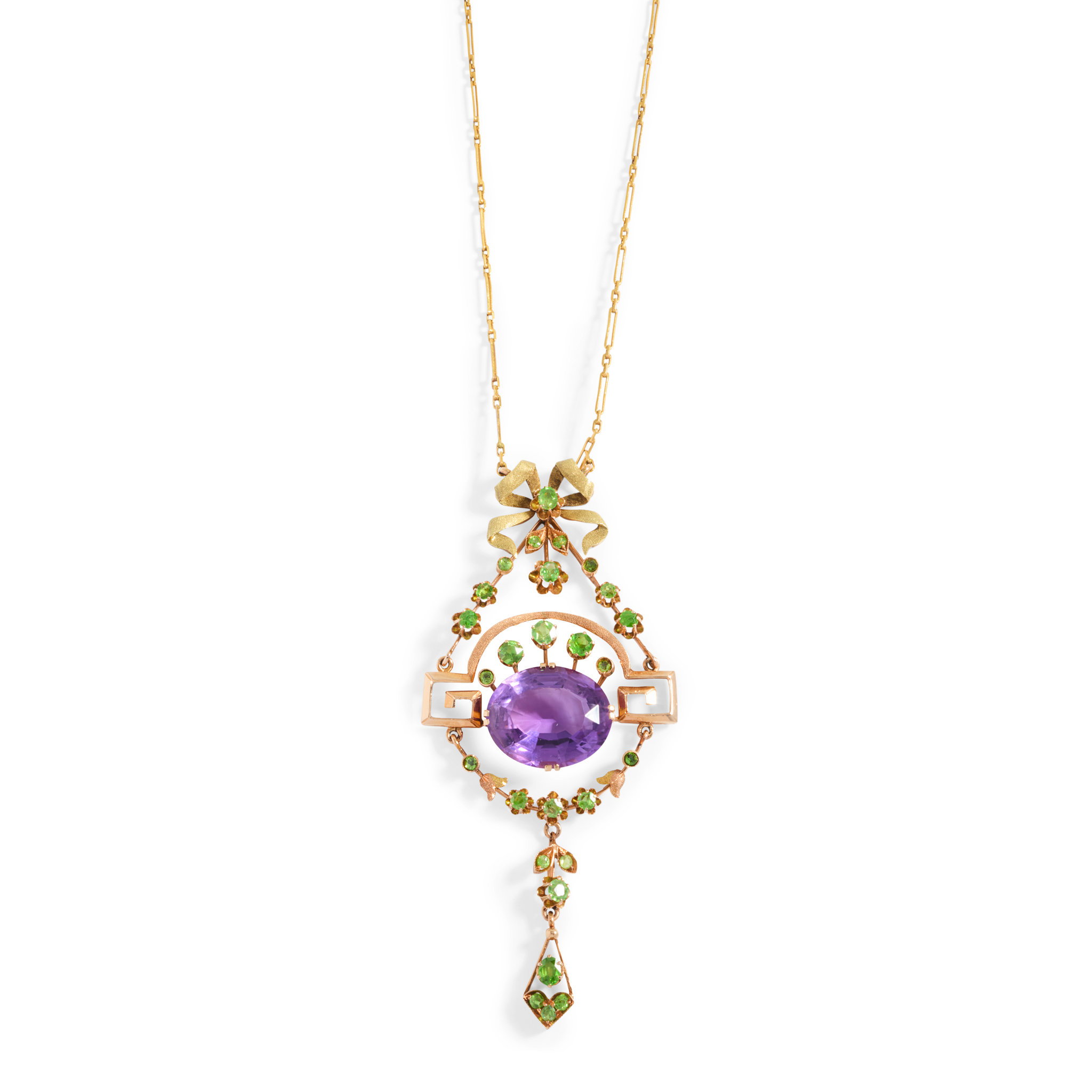 An early 20th century amethyst and demantoid garnet pendant