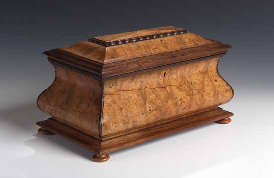 A Scottish Regency burr elm veneered and rosewood tea caddy