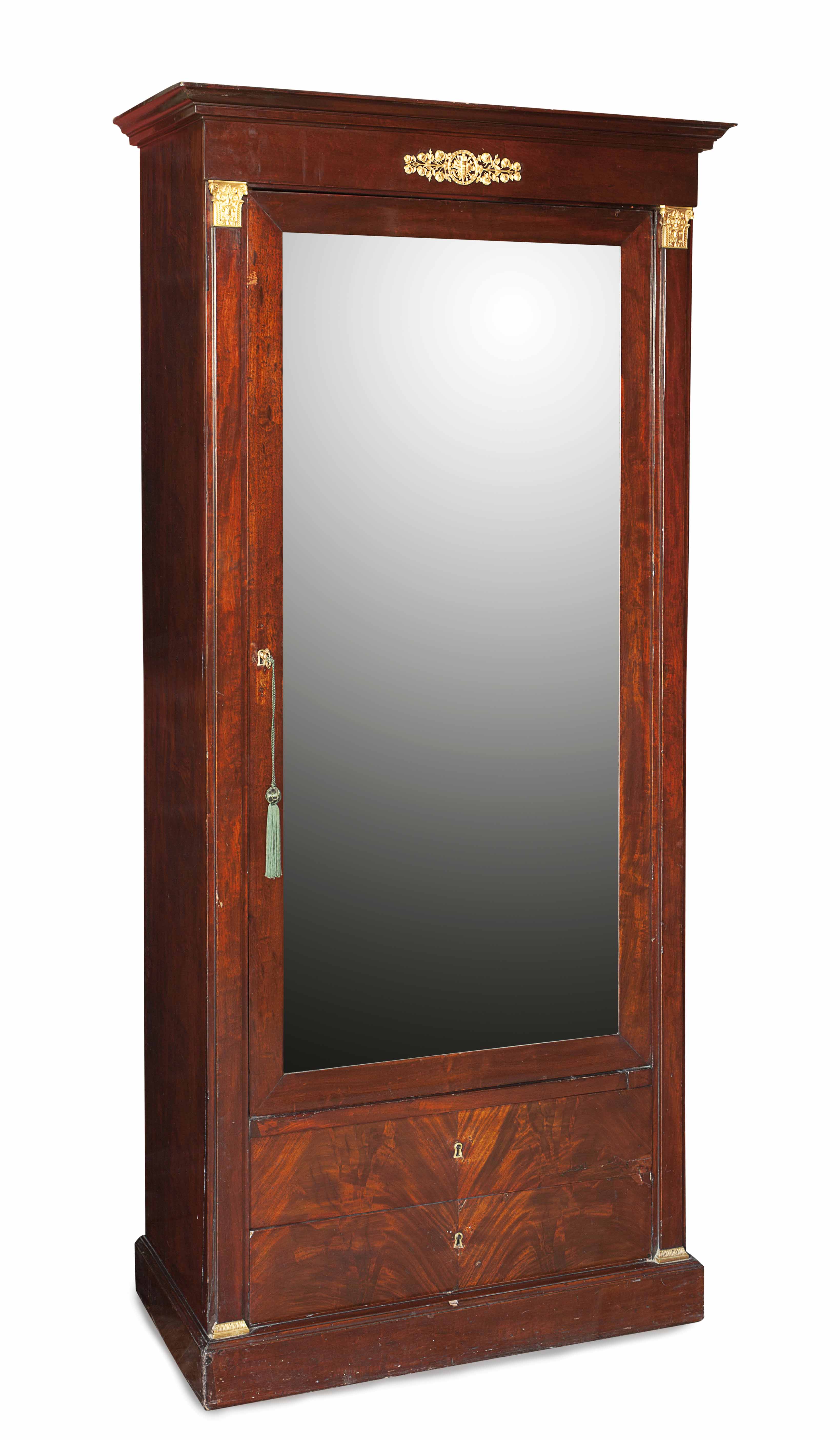 EMPIRE MAHOGANY AND ORMOLU MOUNTED ARMOIRE