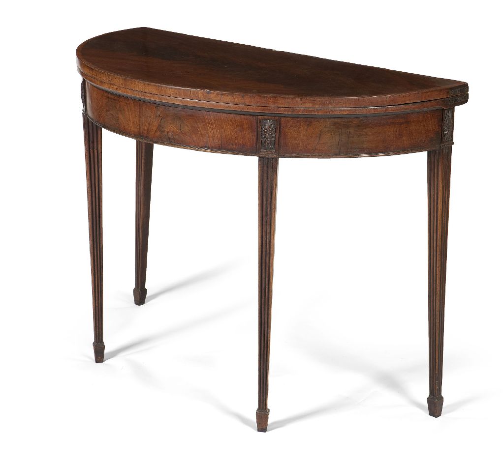 GOOD GEORGE III MAHOGANY DEMI-LUNE CARD TABLE