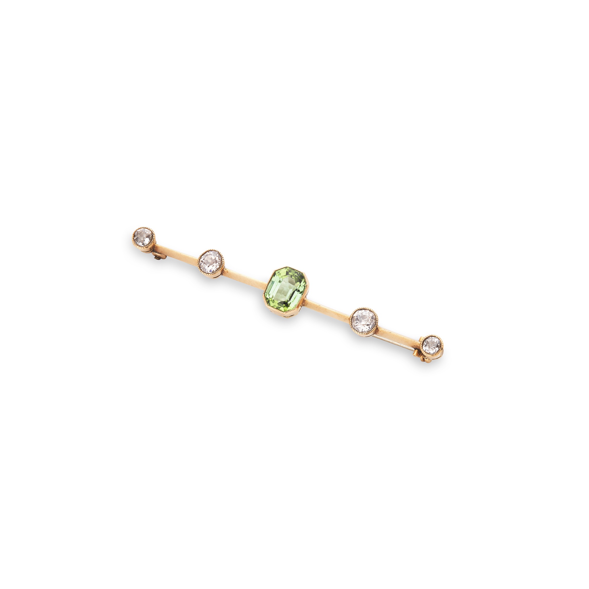 A peridot and diamond bar brooch
