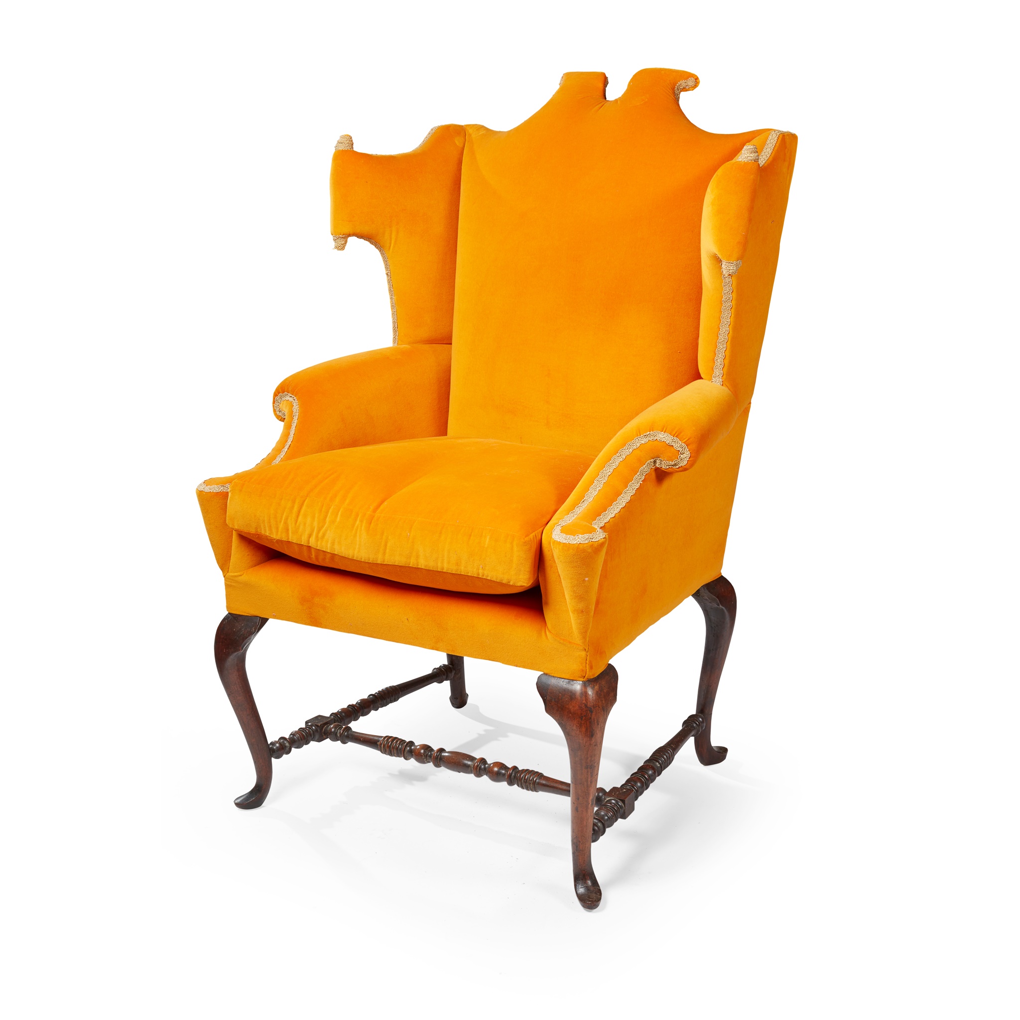 QUEEN ANNE WALNUT FRAMED WING ARMCHAIR
