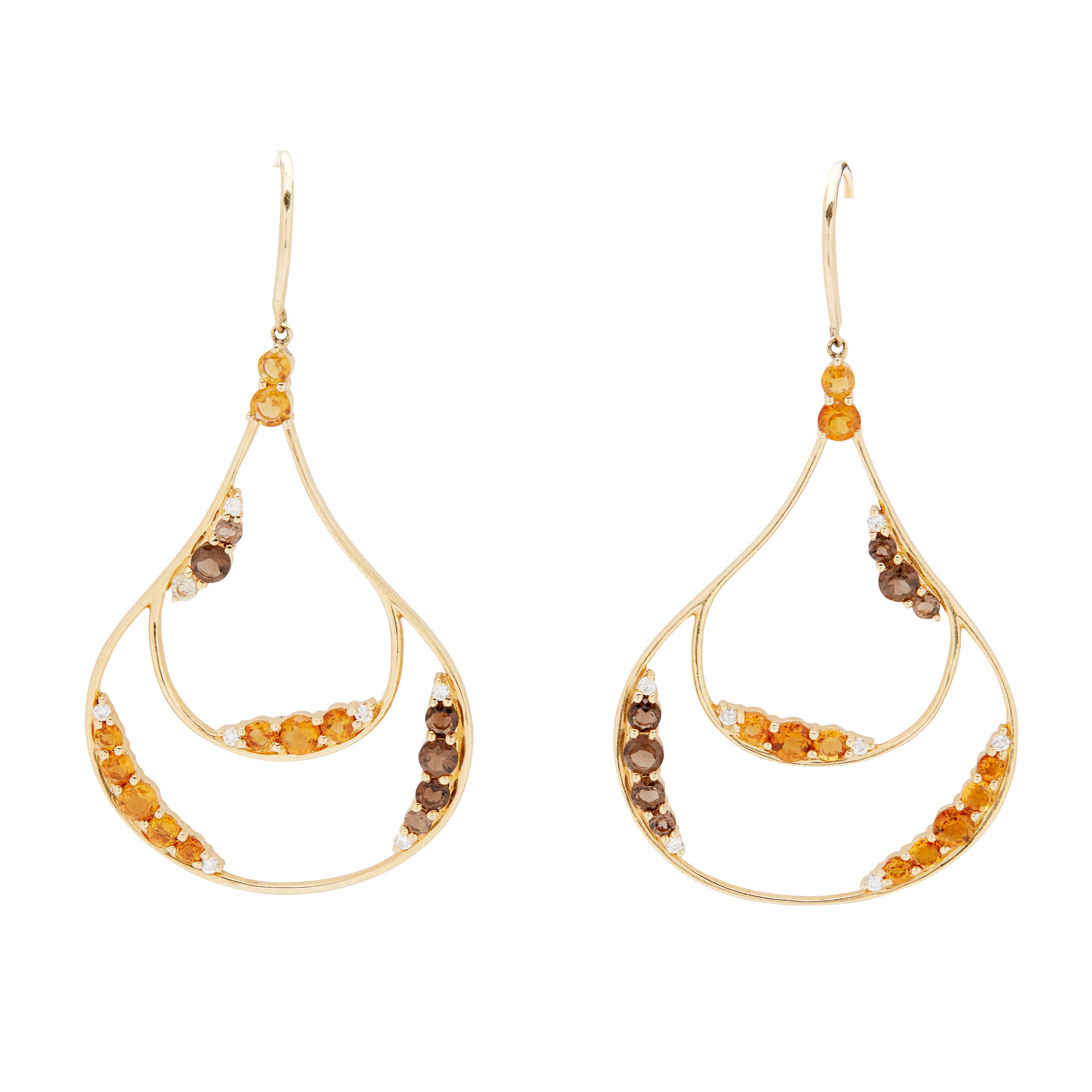 A pair of citrine and diamond pendent earrings