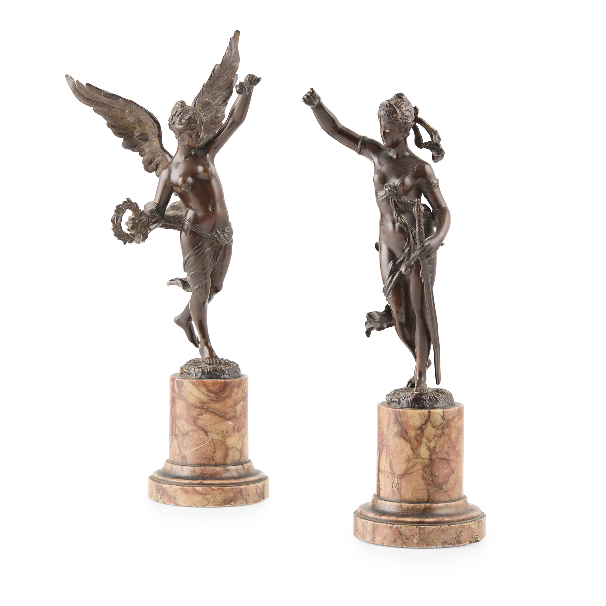 PAIR OF BRONZE FIGURES OF JUSTICE AND VICTORY, BY HERMANN EICHBERG