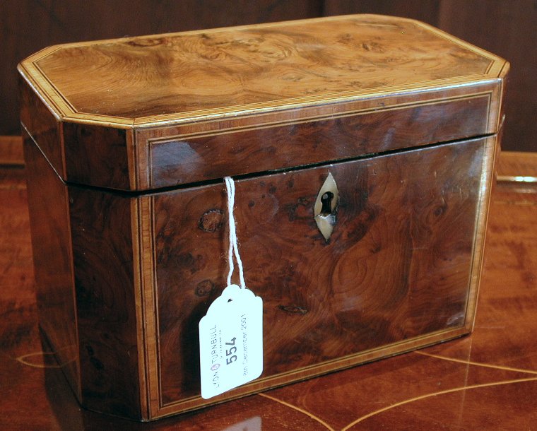 A Regency yew tea caddy