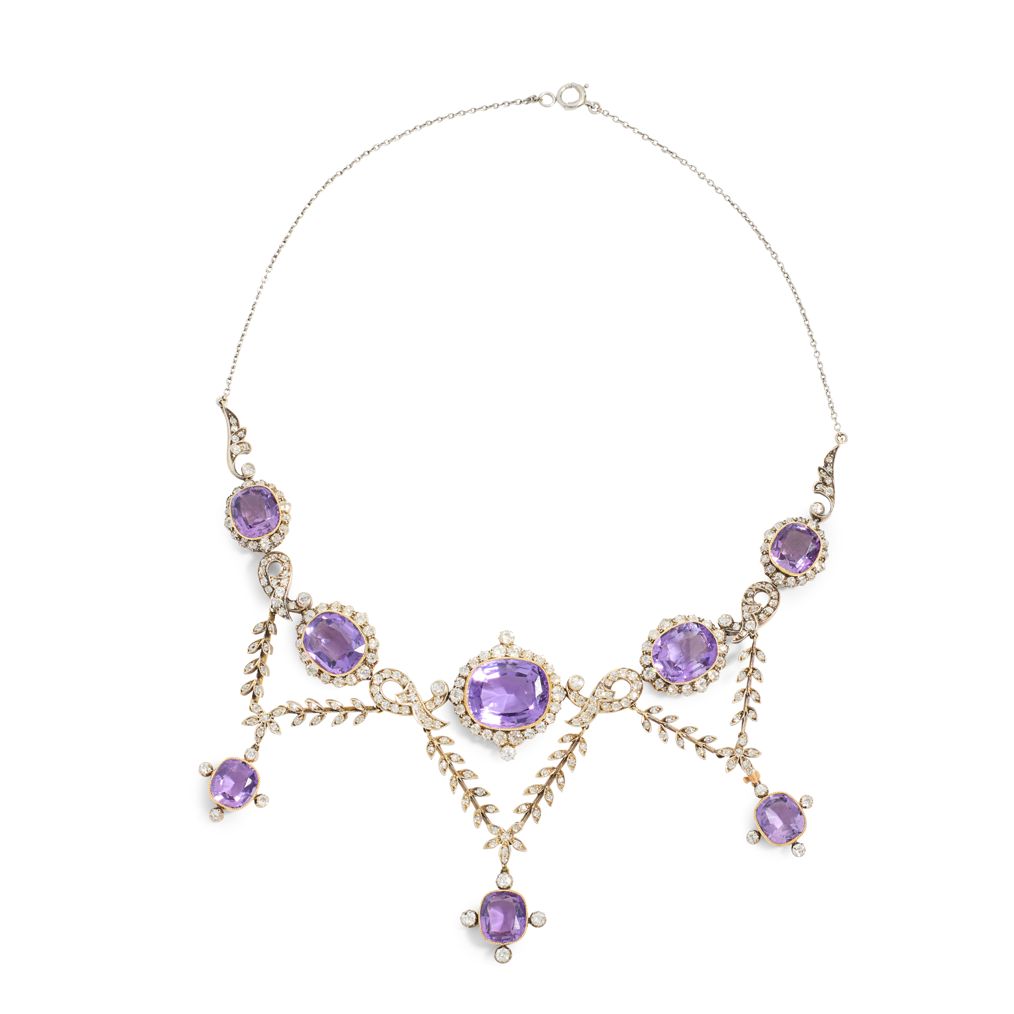 A Belle Époque amethyst and diamond necklace