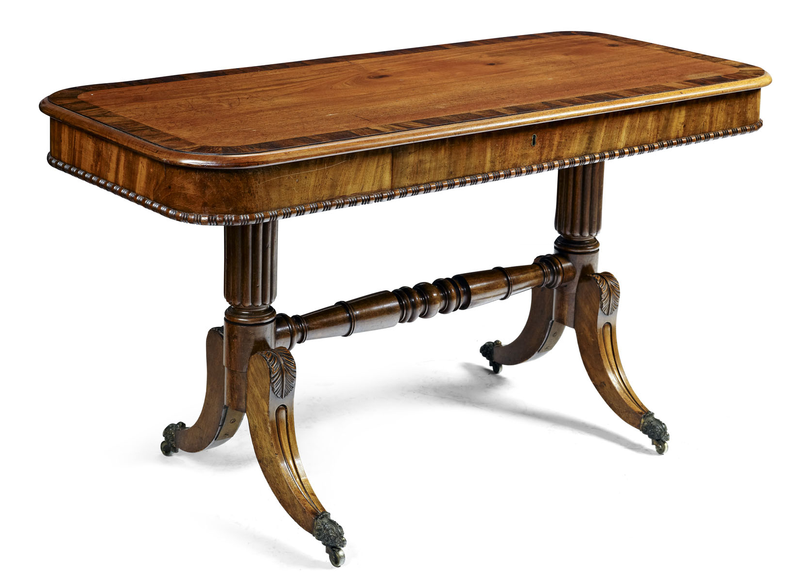 GEORGE IV MAHOGANY AND ROSEWOOD CROSSBANDED LIBRARY TABLE