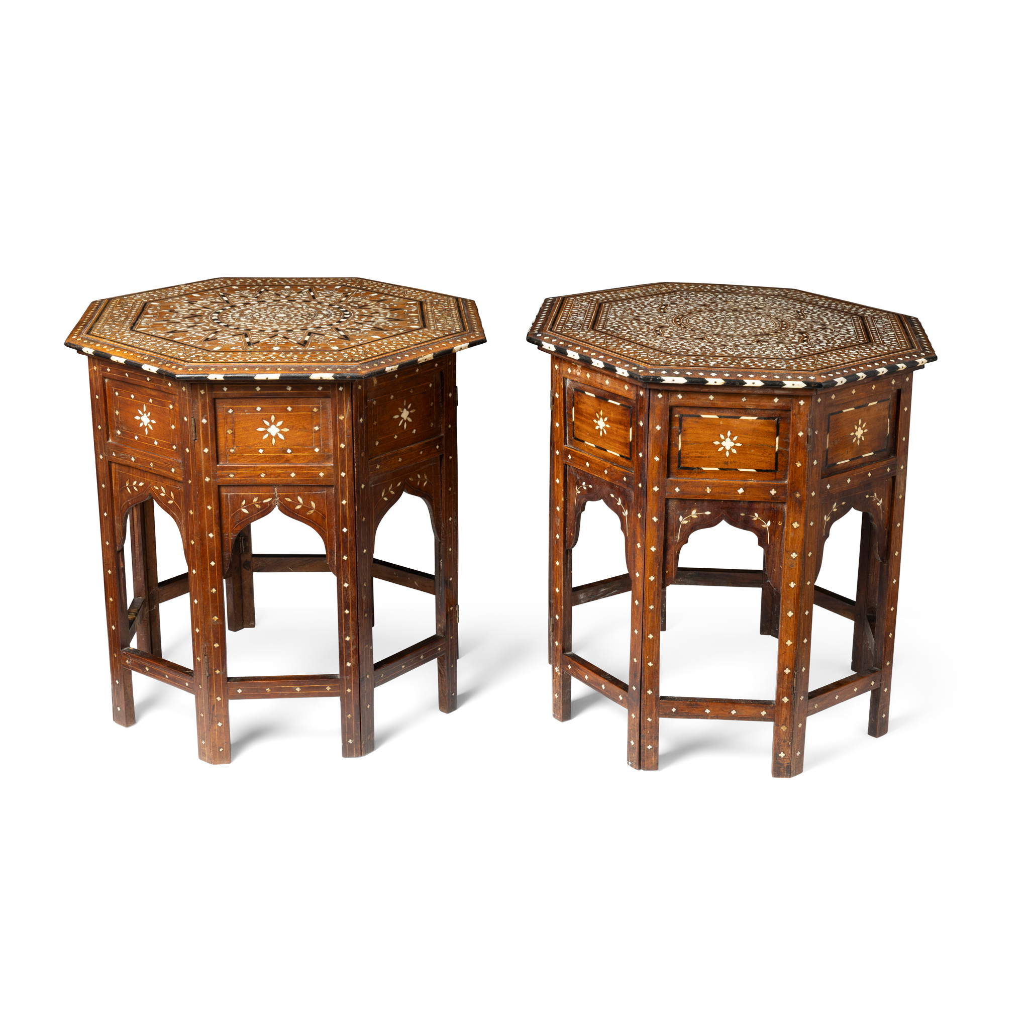 A PAIR OF HOSHIARPUR IVORY INLAY OCTAGONAL COFFEE TABLES