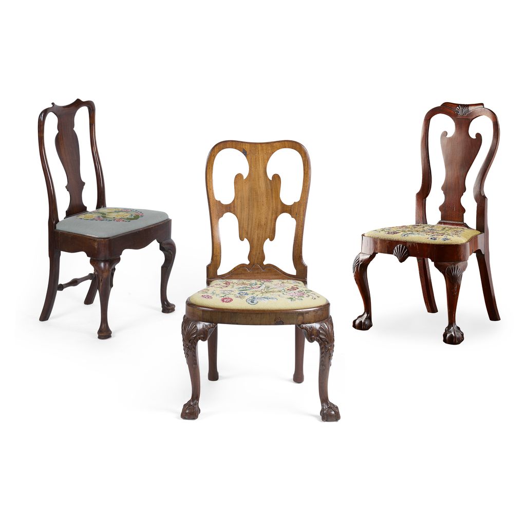TWO GEORGE II WALNUT SIDE CHAIRS