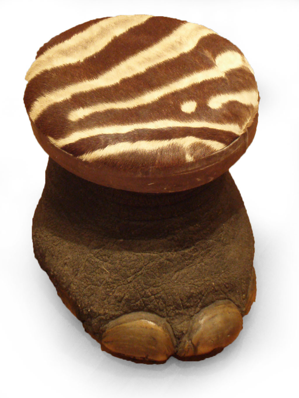 An early 20th century taxidermied elephant foot stool