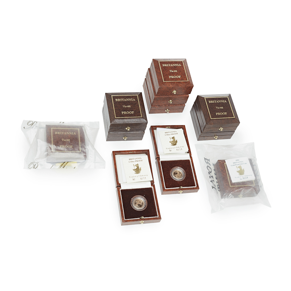 U.K. - A group of eleven one tenth of an ounce Britannia proof coins