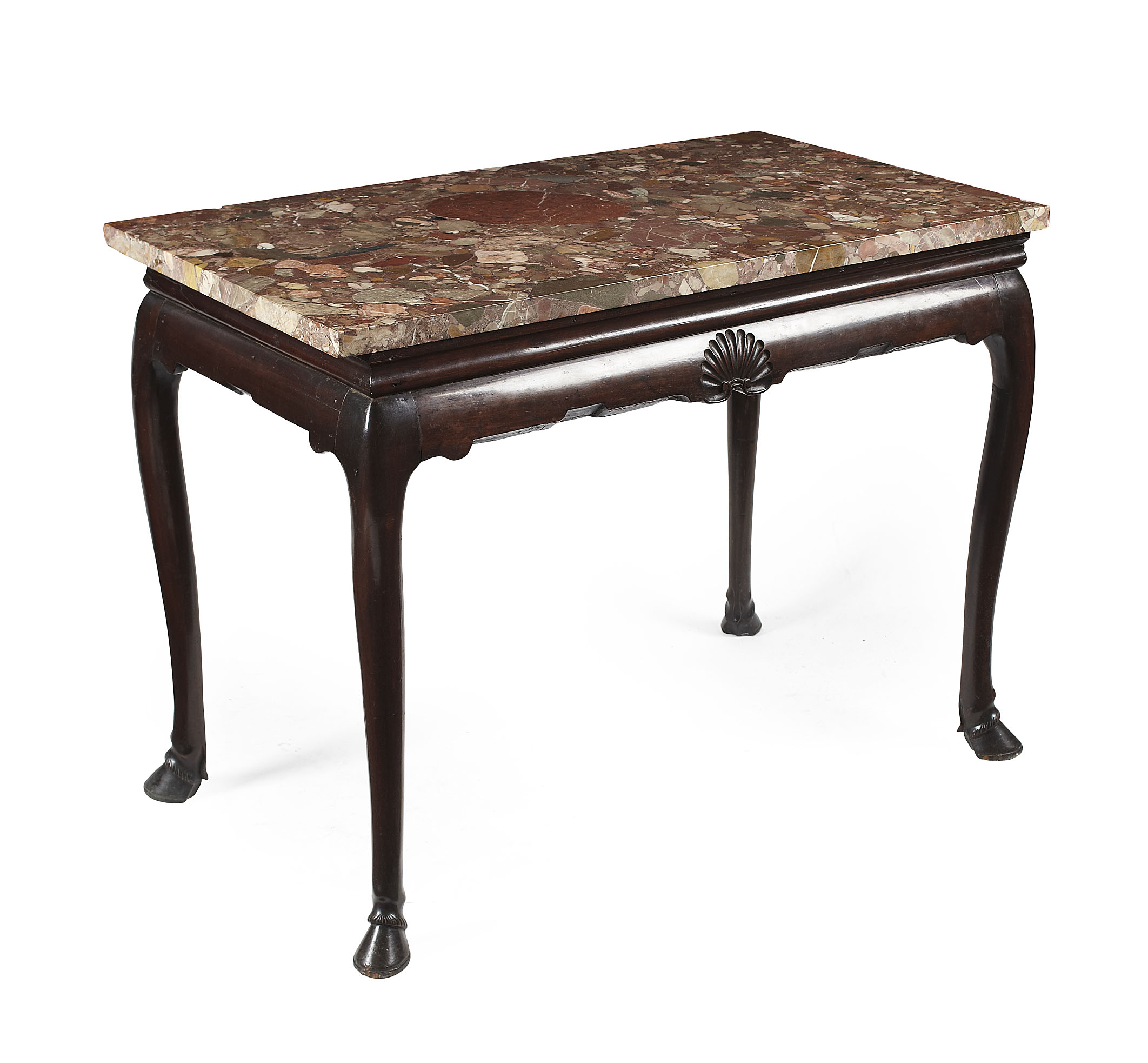 IRISH GEORGE II MAHOGANY AND MARBLE TOP SIDE TABLE