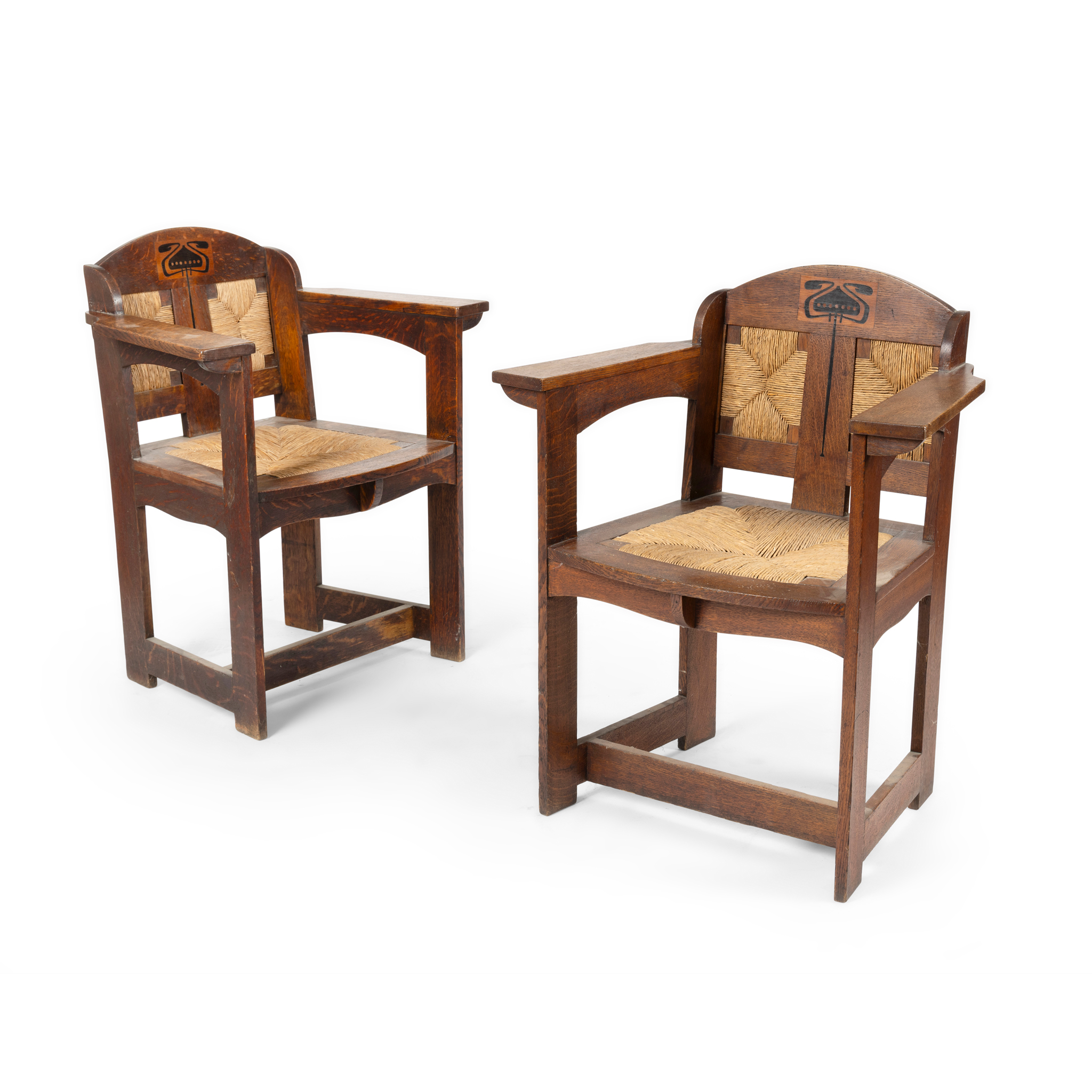 A PAIR OF ARTS & CRAFTS ARMCHAIRS BY E.G. PUNNETT FOR WILLIAM BIRCH