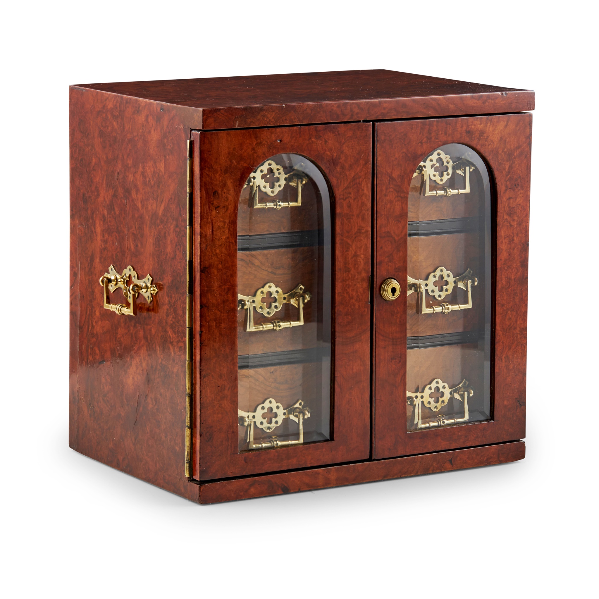 VICTORIAN BURR WALNUT, EBONISED AND BRASS MOUNTED HUMIDOR