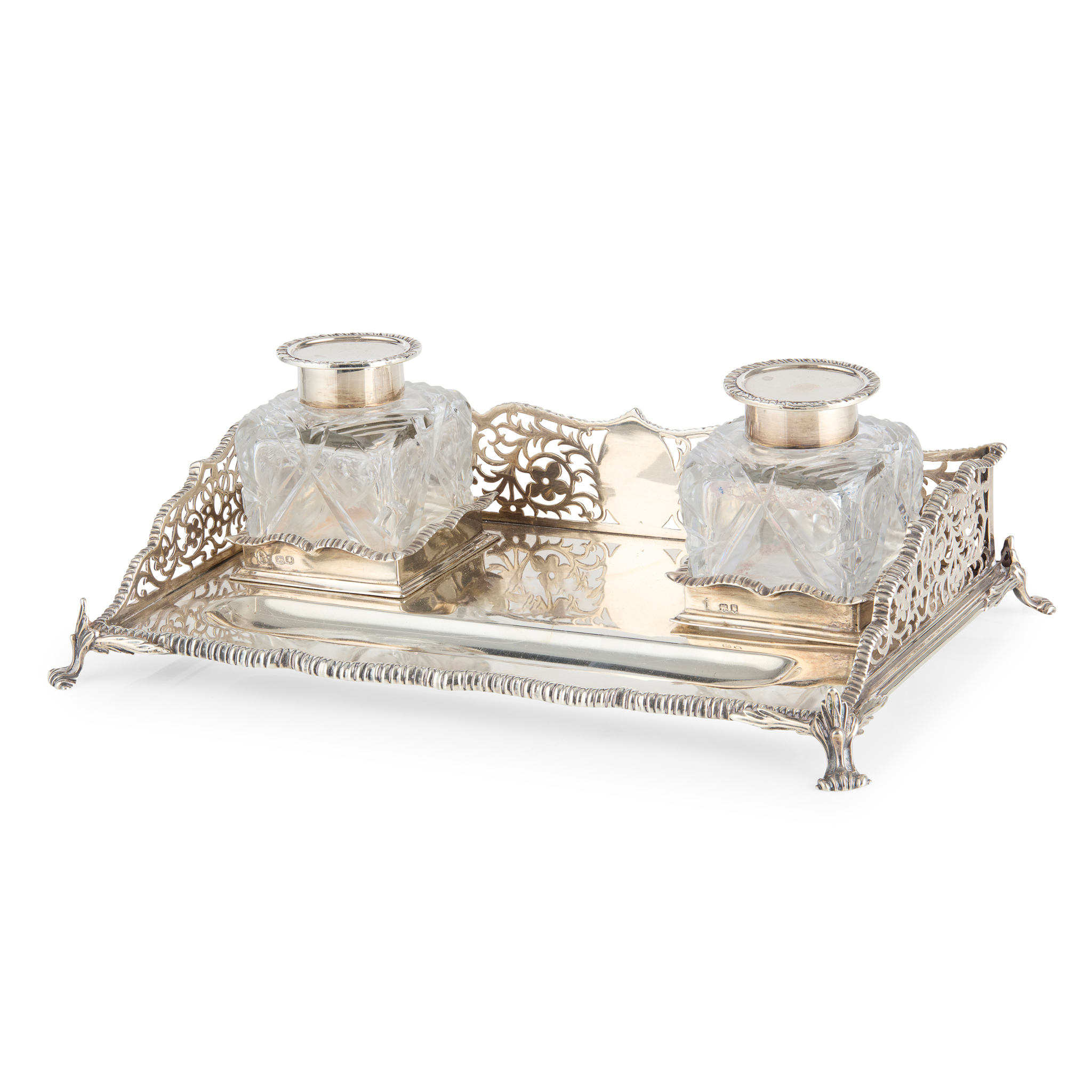 A GEORGE V GALLERY INKSTAND