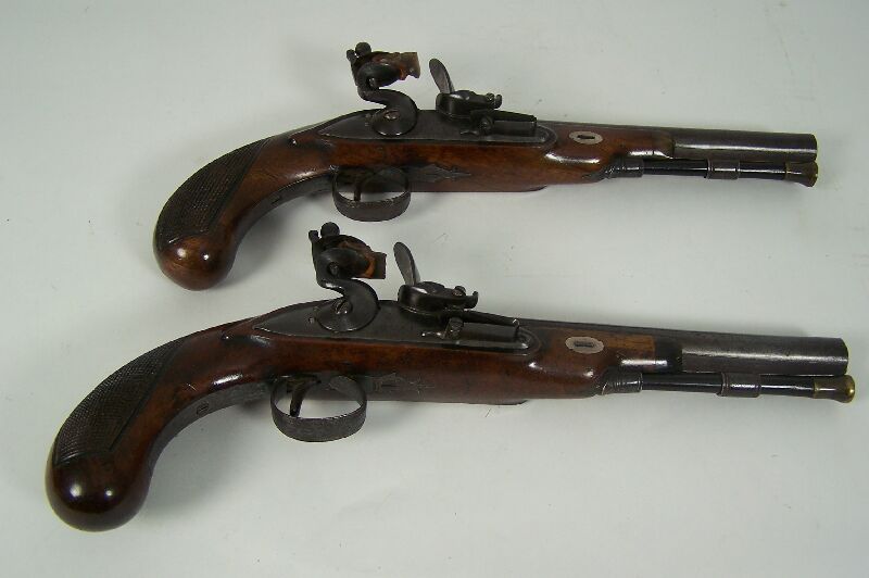 A pair of late 18th century flintlock duelling pistols