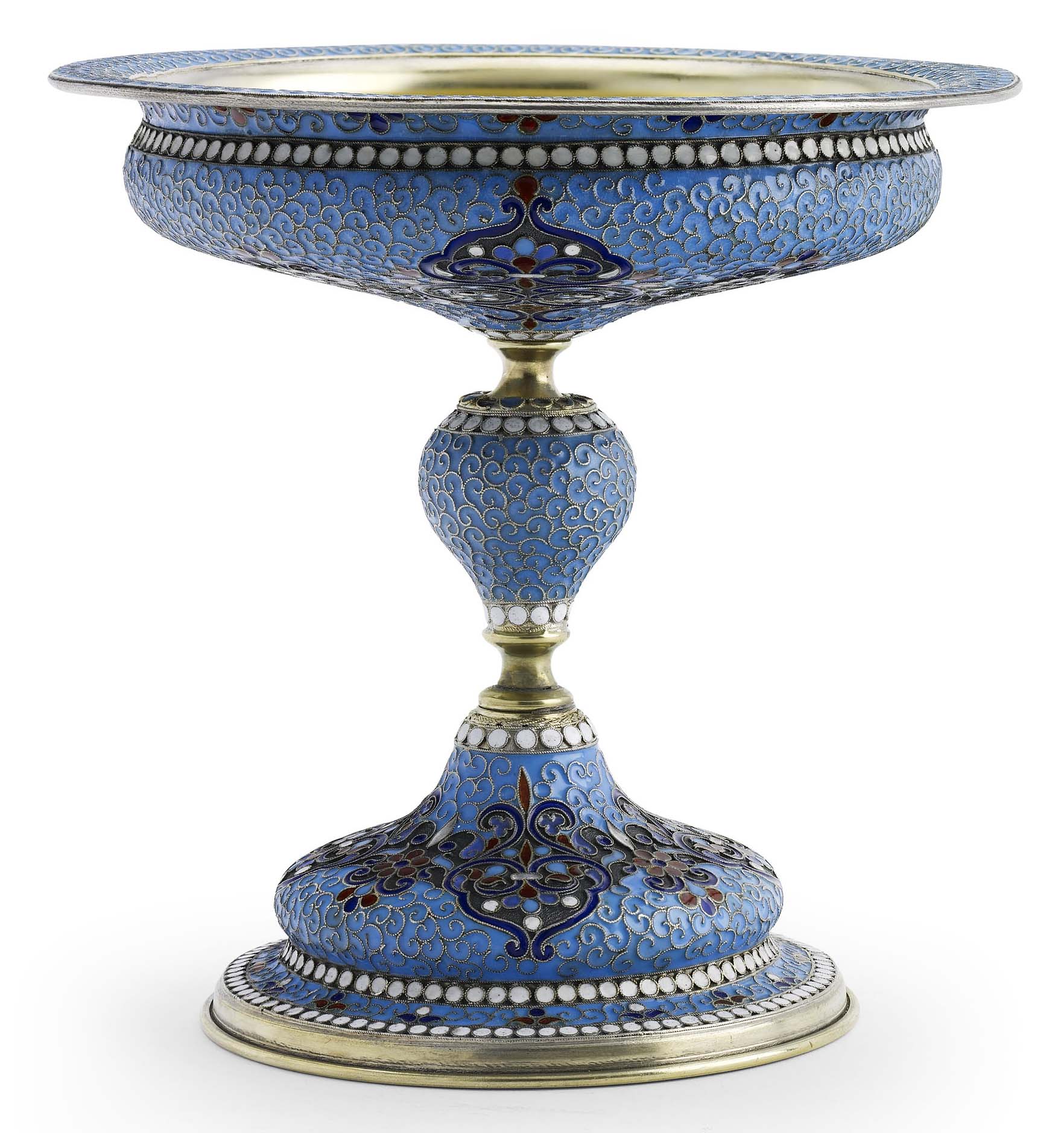 A Russian silver-gilt and cloisonné enamel tazza