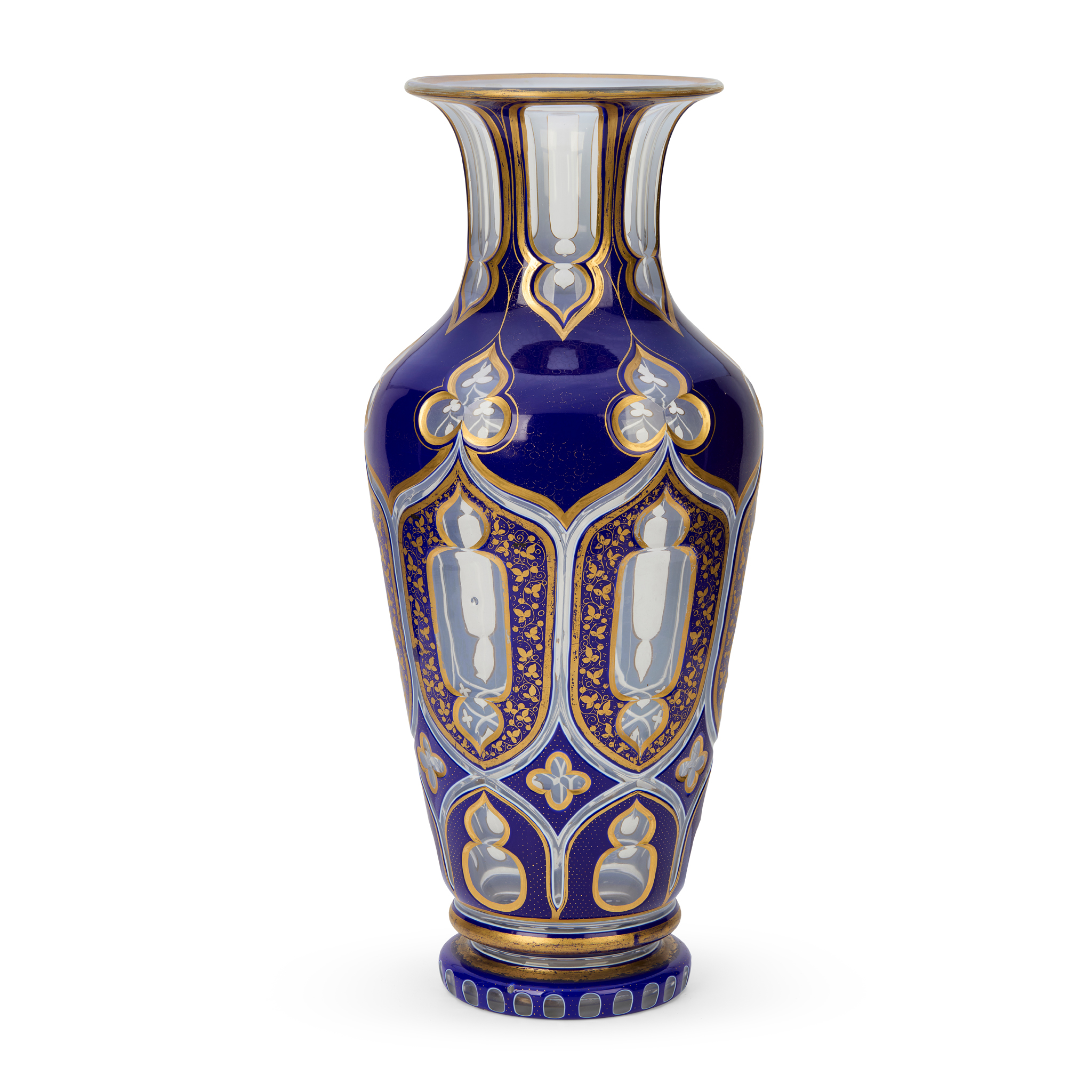 A BOHEMIAN BLUE CUT-TO-CLEAR AND GILT VASE, FOR THE PERSIAN MARKET