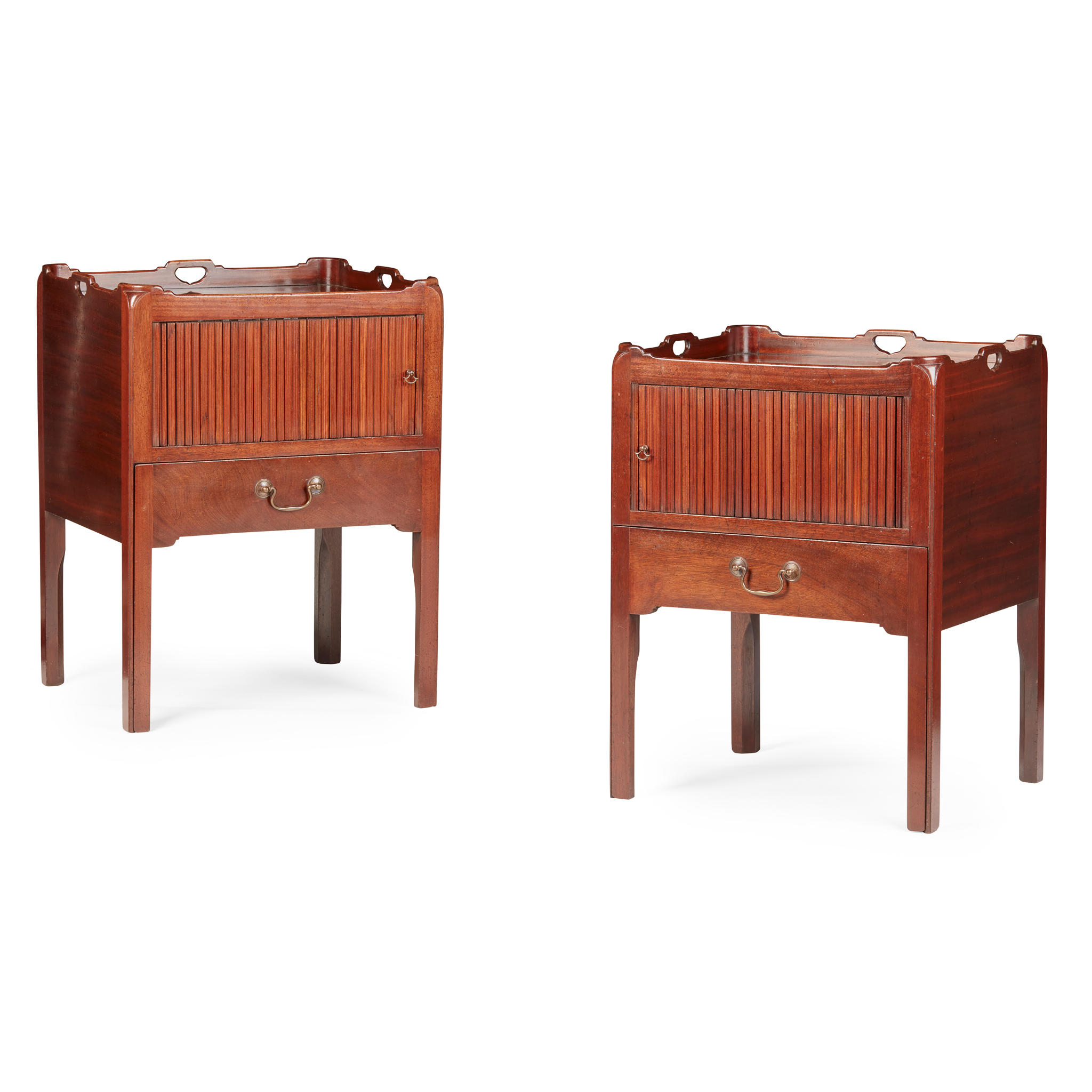 PAIR OF GEORGE III STYLE MAHOGANY BEDSIDE COMMODES