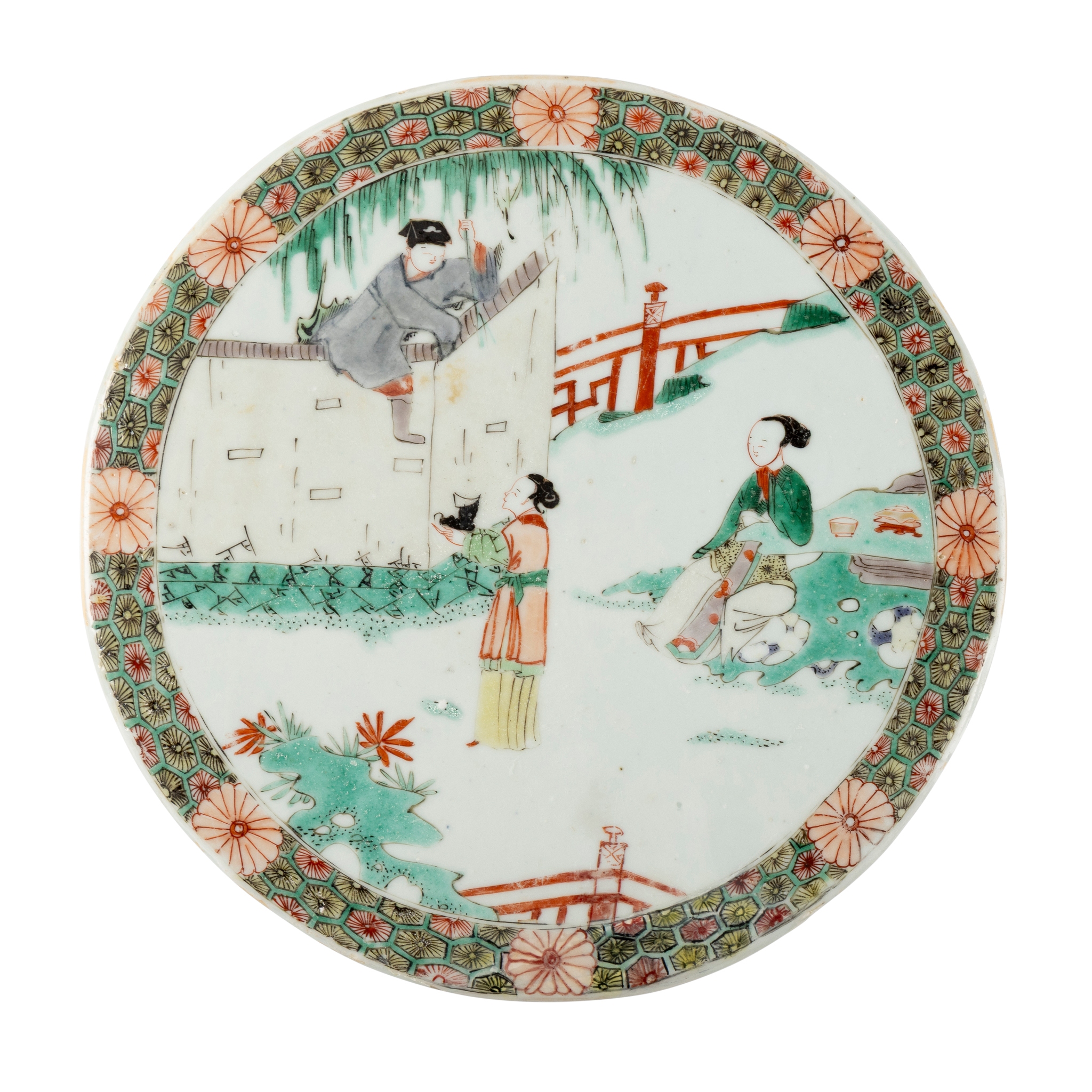 CHINESE FAMILLE VERTE 'FIGURAL' CIRCULAR PLAQUE