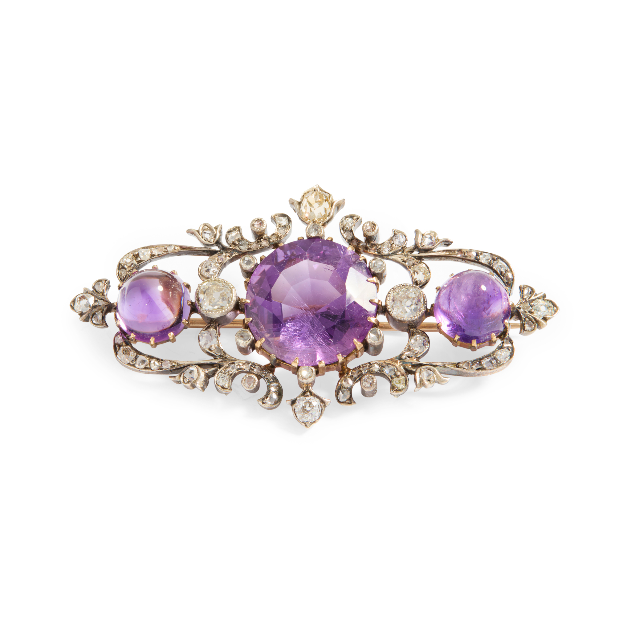 A late 19th century amethyst and diamond brooch