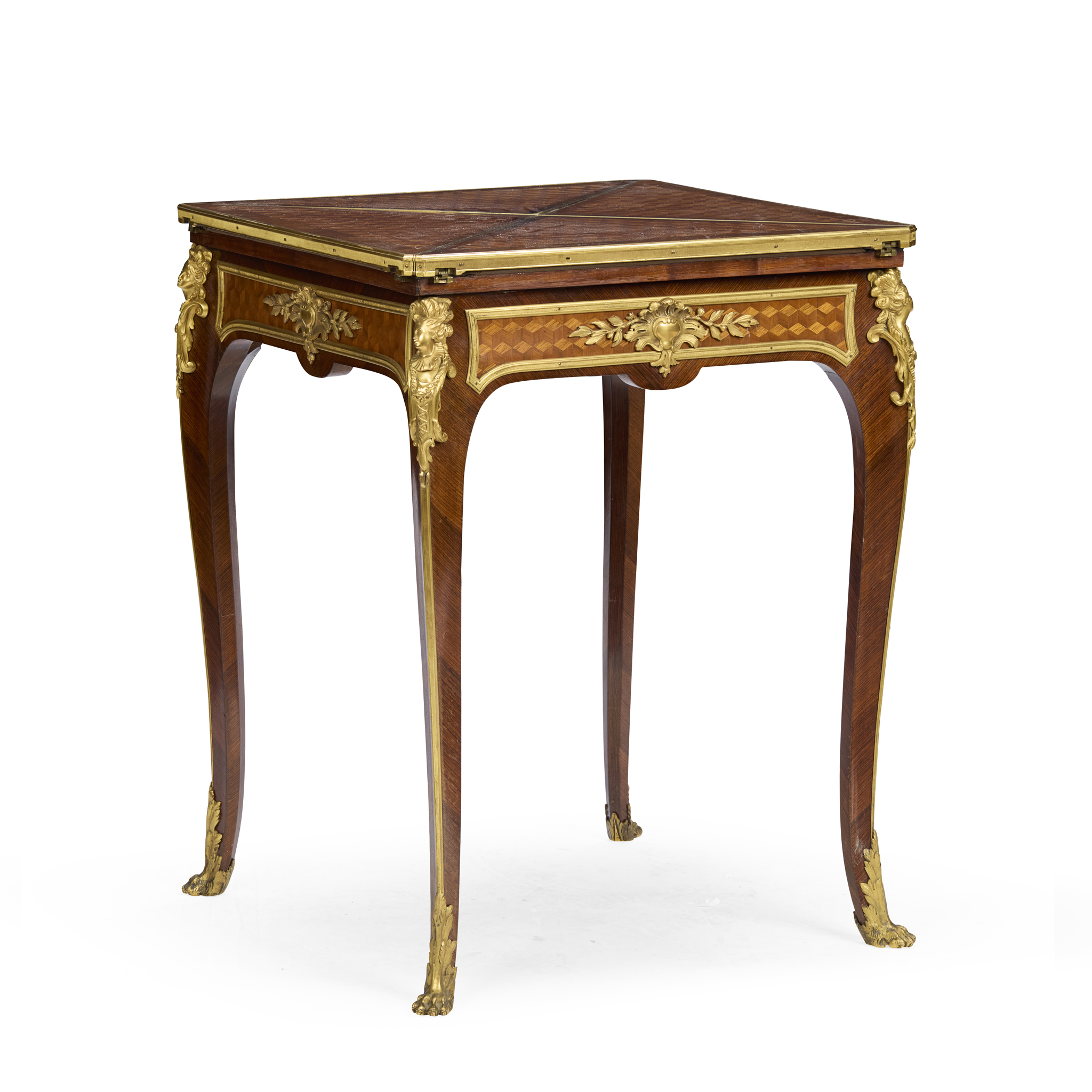 A FRENCH KINGWOOD AND AMARANTH ENVELOPE GAMES TABLE, BY FRANÇOIS LINKE
