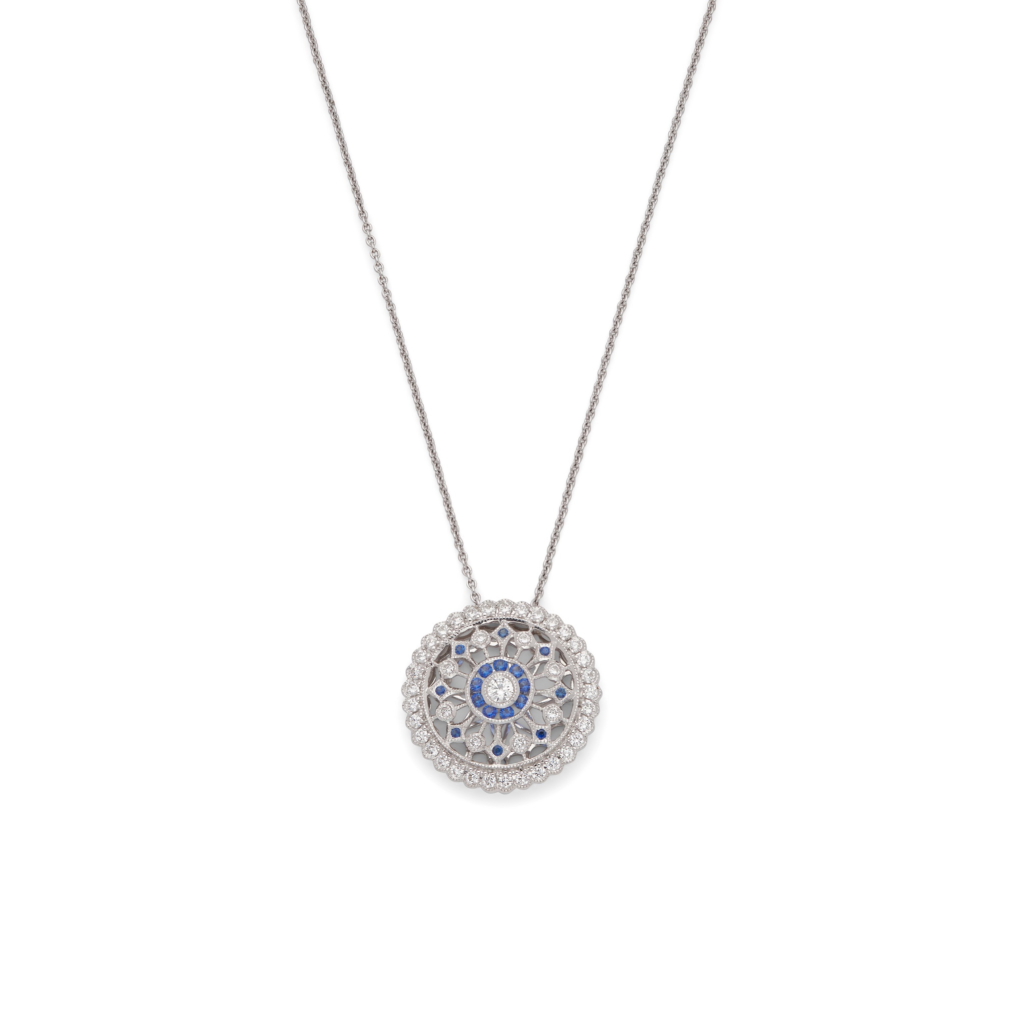A sapphire and diamond pendant necklace