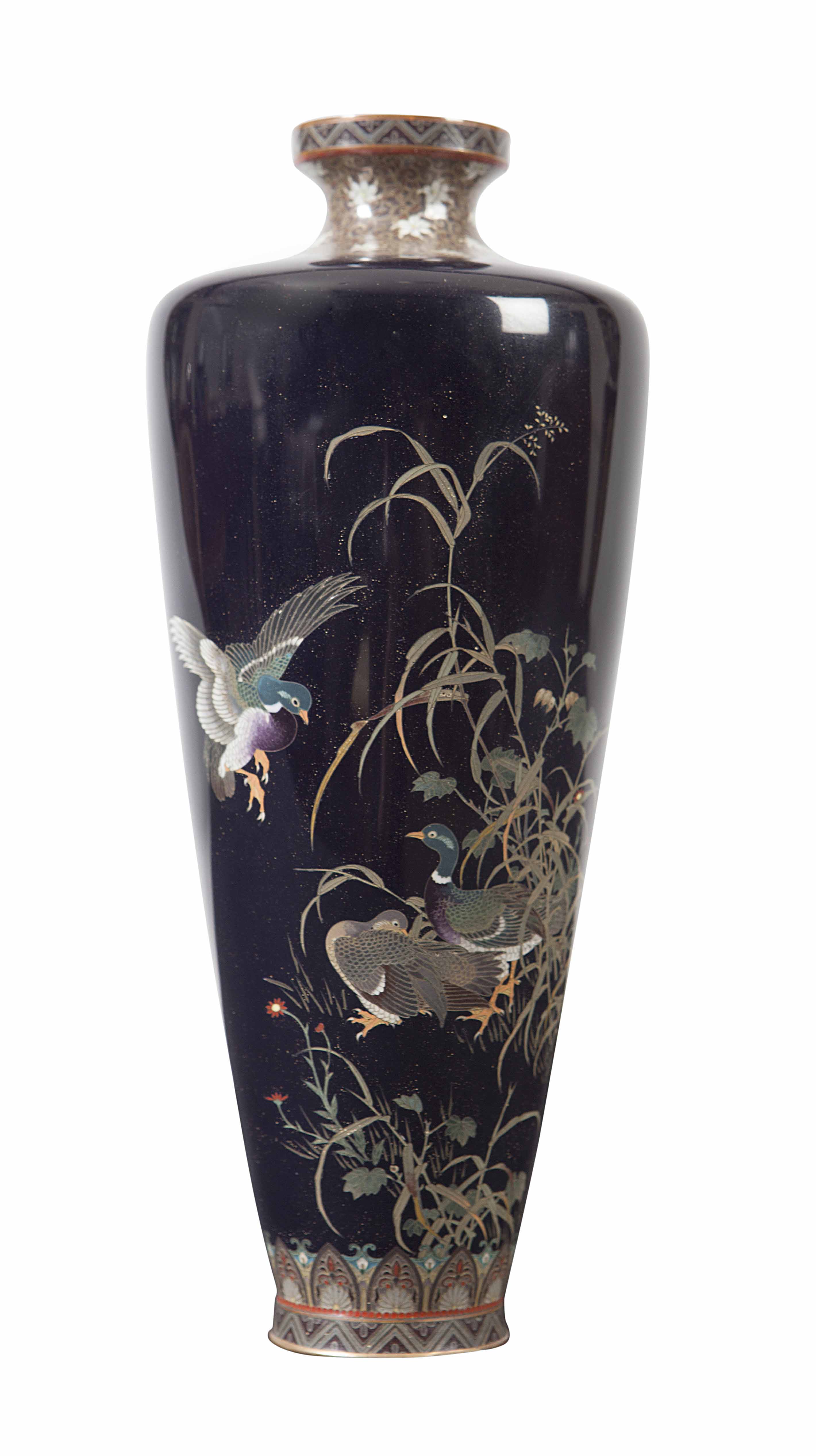 FINE JAPANESE BLUE-GROUND CLOISONNÉ VASE