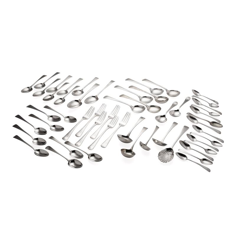 A collection of George III and later Old English flatware