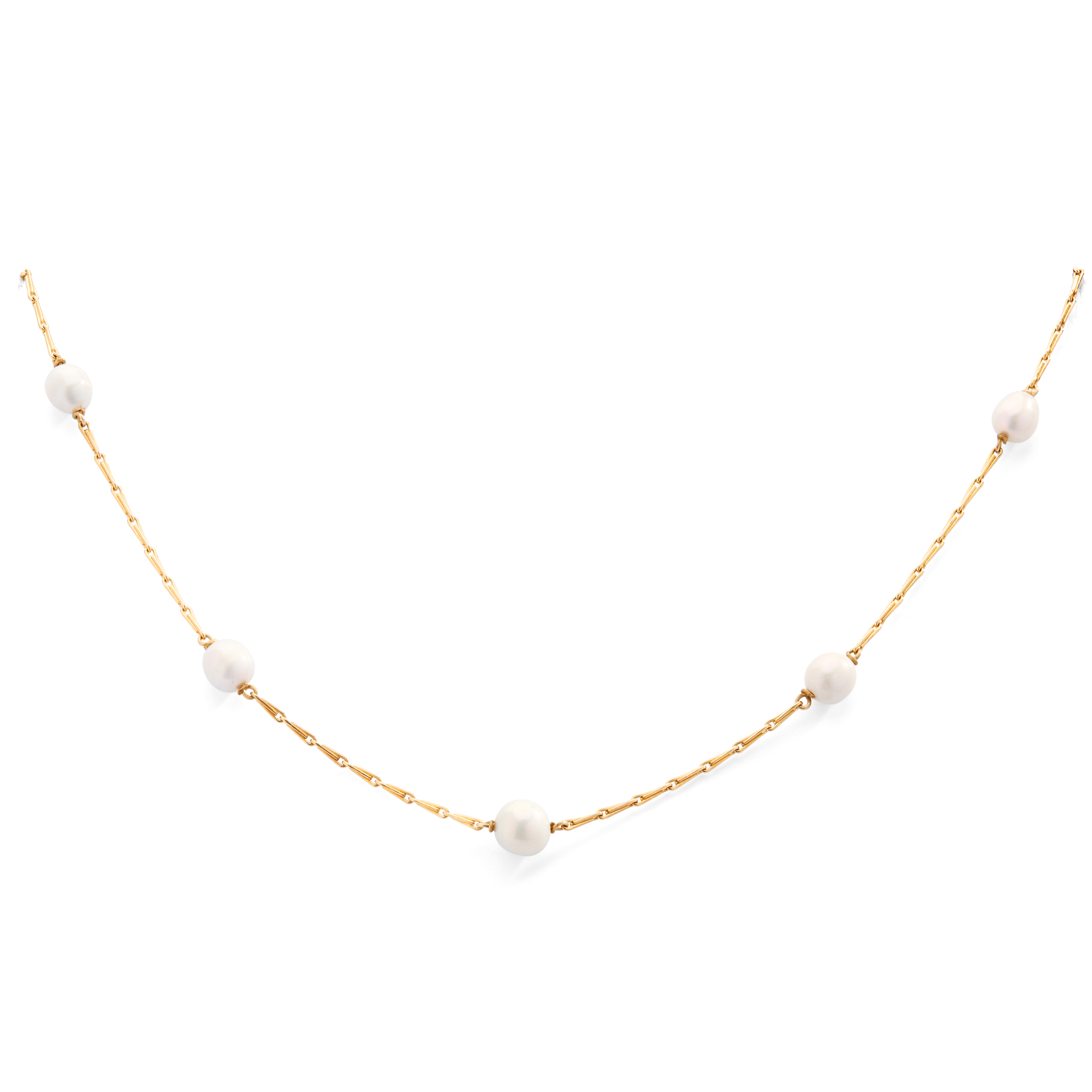 A 9CT GOLD SCOTTISH FRESHWATER PEARL NECK-CHAIN