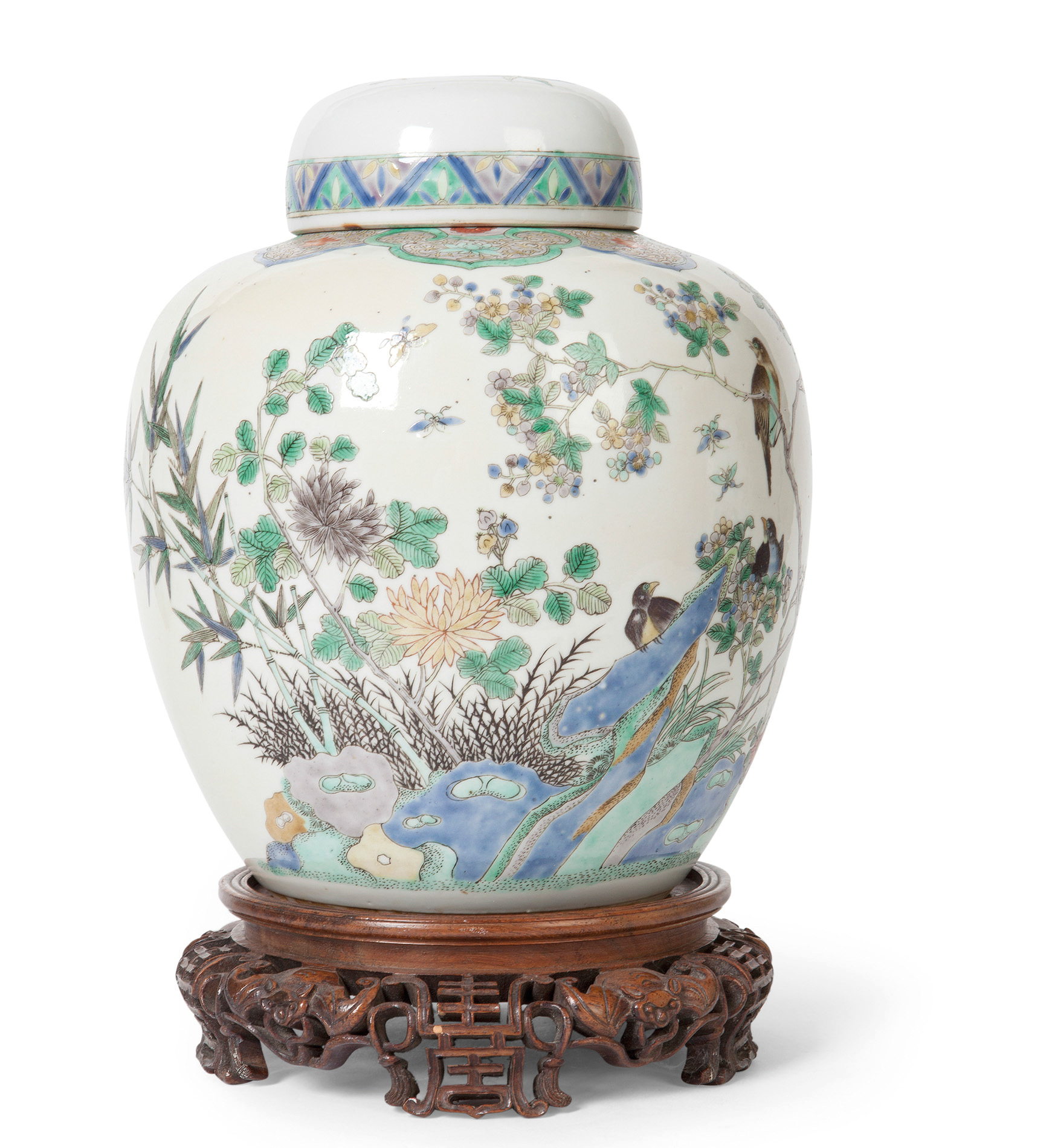A FAMILLE VERTE GINGER JAR AND COVER