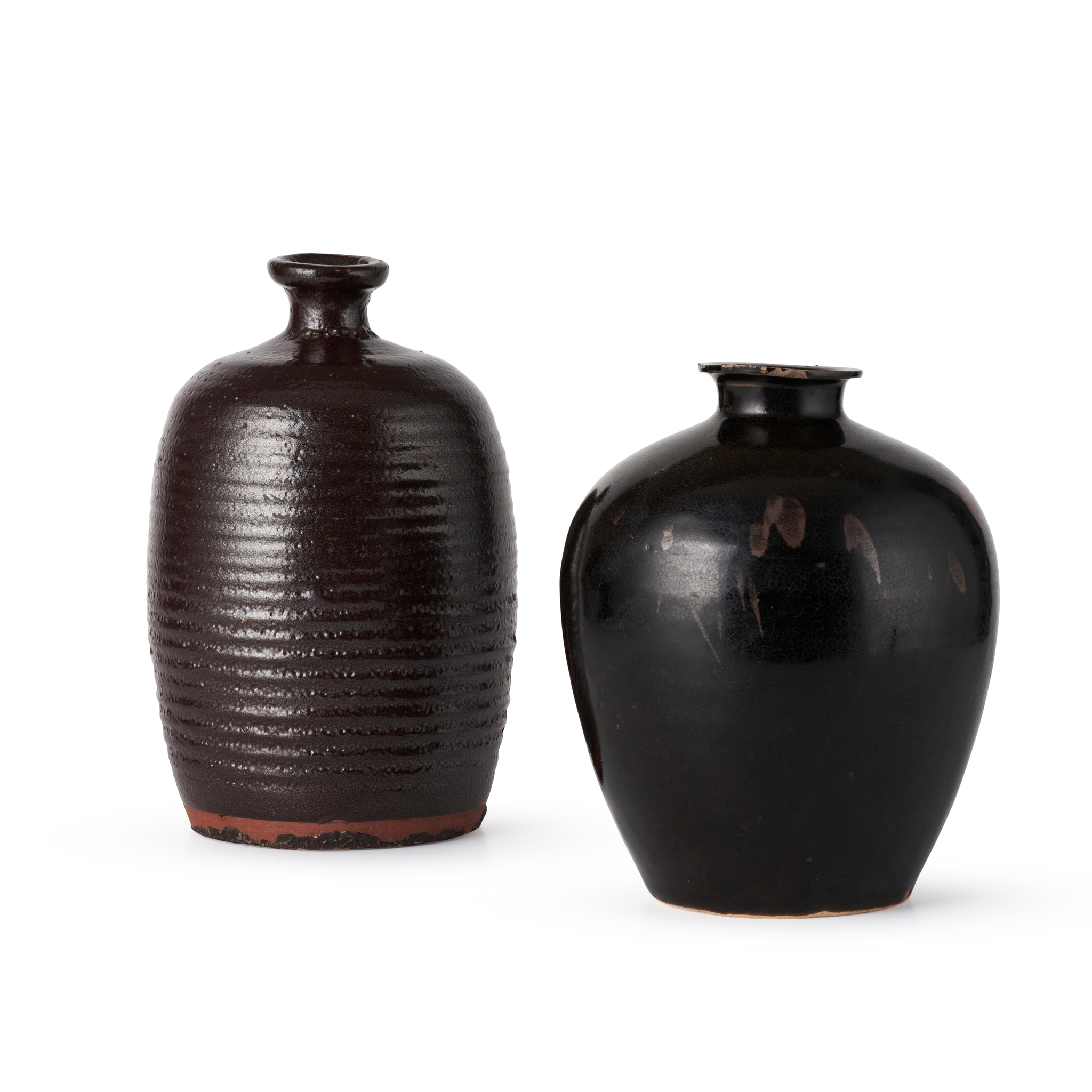 TWO GLAZED STONEWARE JARS
