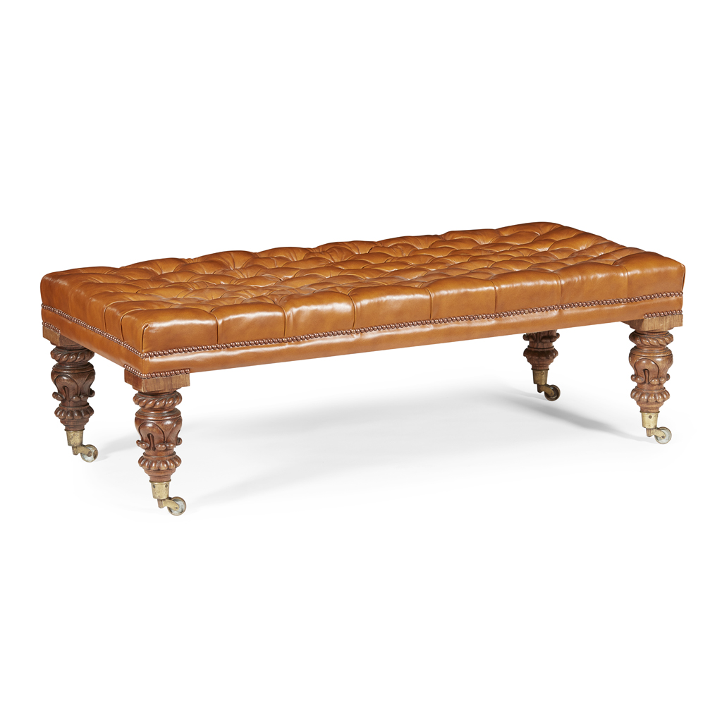 AN EARLY VICTORIAN SCOTTISH OAK-FRAMED CENTRE STOOL