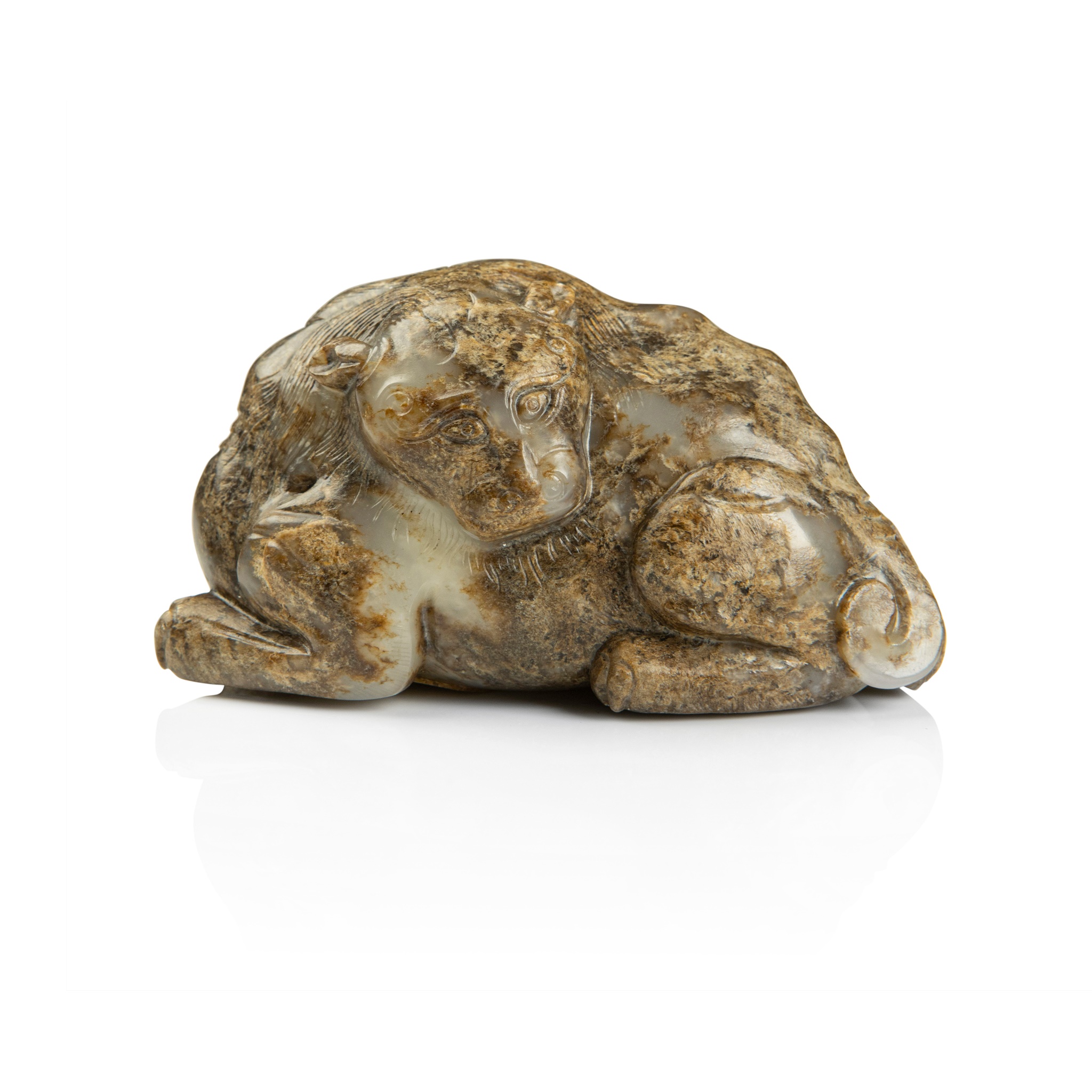 GREYISH WHITE JADE CARVING OF A RAM