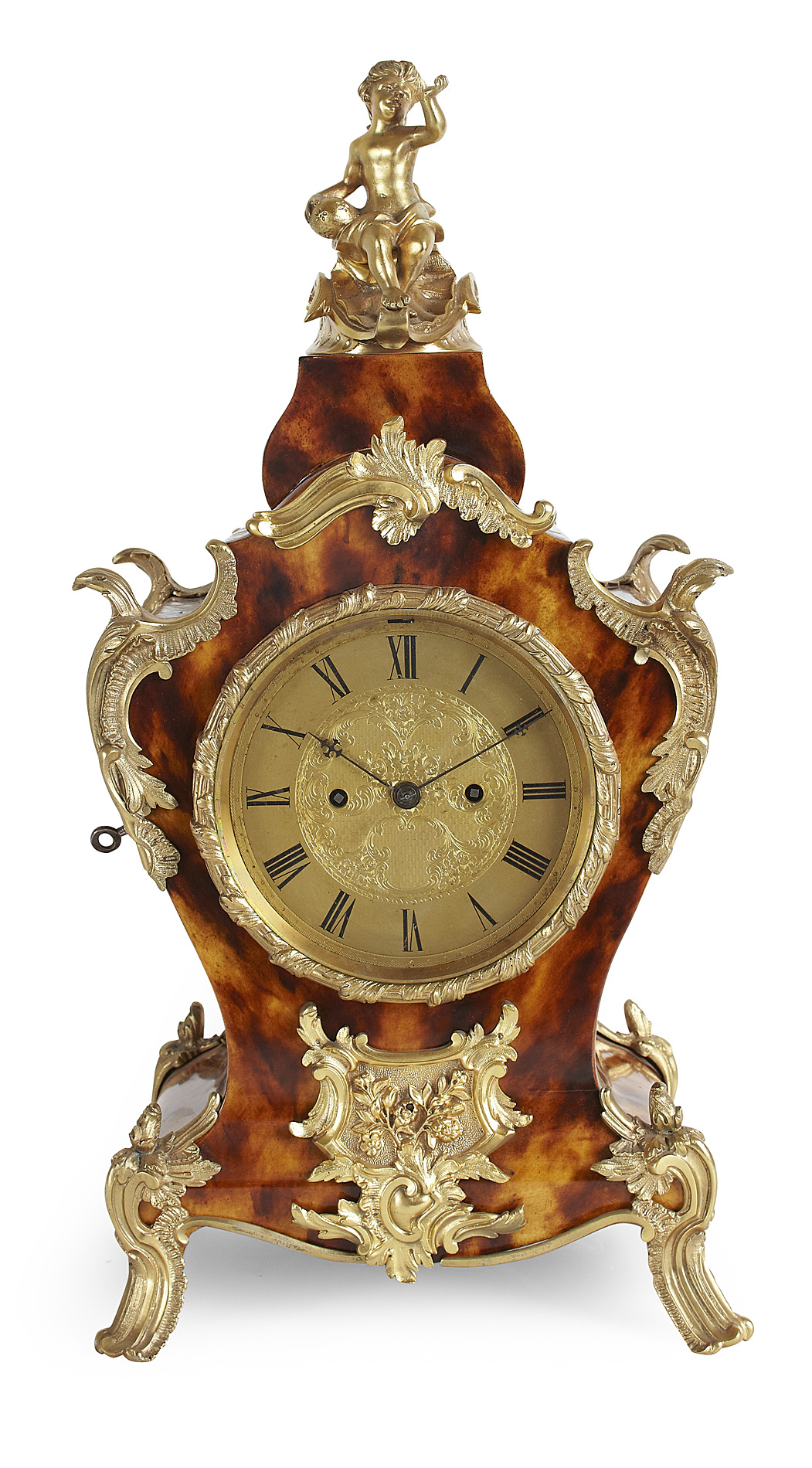 LOUIS XVI STYLE FAUX TORTOISESHELL AND GILT BRONZE MOUNTED BRACKET CLOCK, BY ROSS OF EXETER