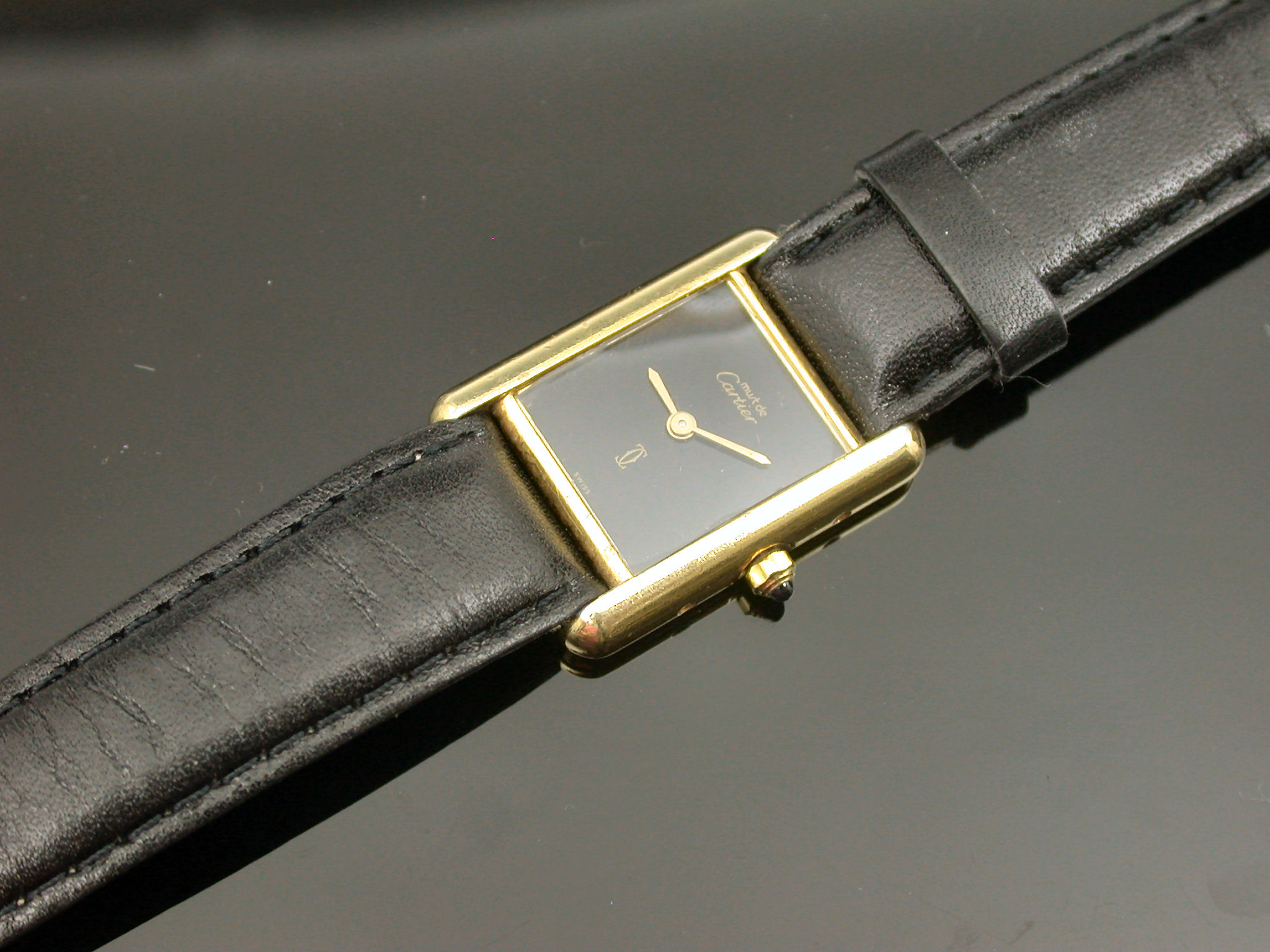 Must De Cartier - a lady's silver gilt Tank wrist watch,