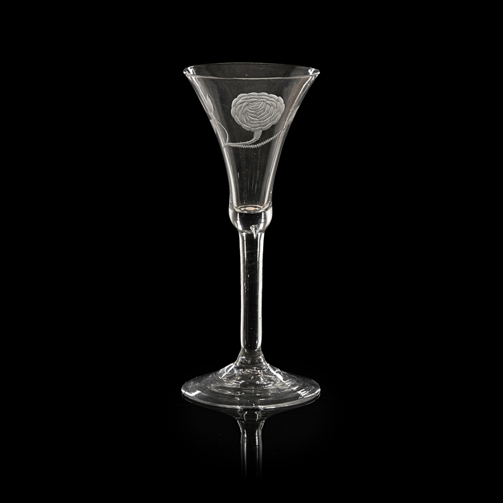A JACOBITE ENGRAVED WINE GLASS
